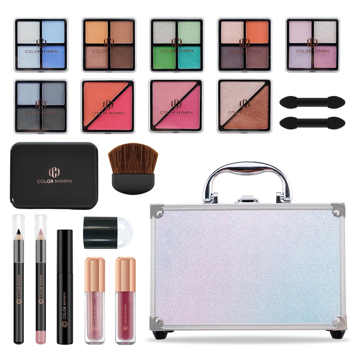 Beginner Makeup Kit for Teens - Full Makeup Set with Eyeshadow Palette, Blush, Bronzer, Lipstick & Train Case | Gold
