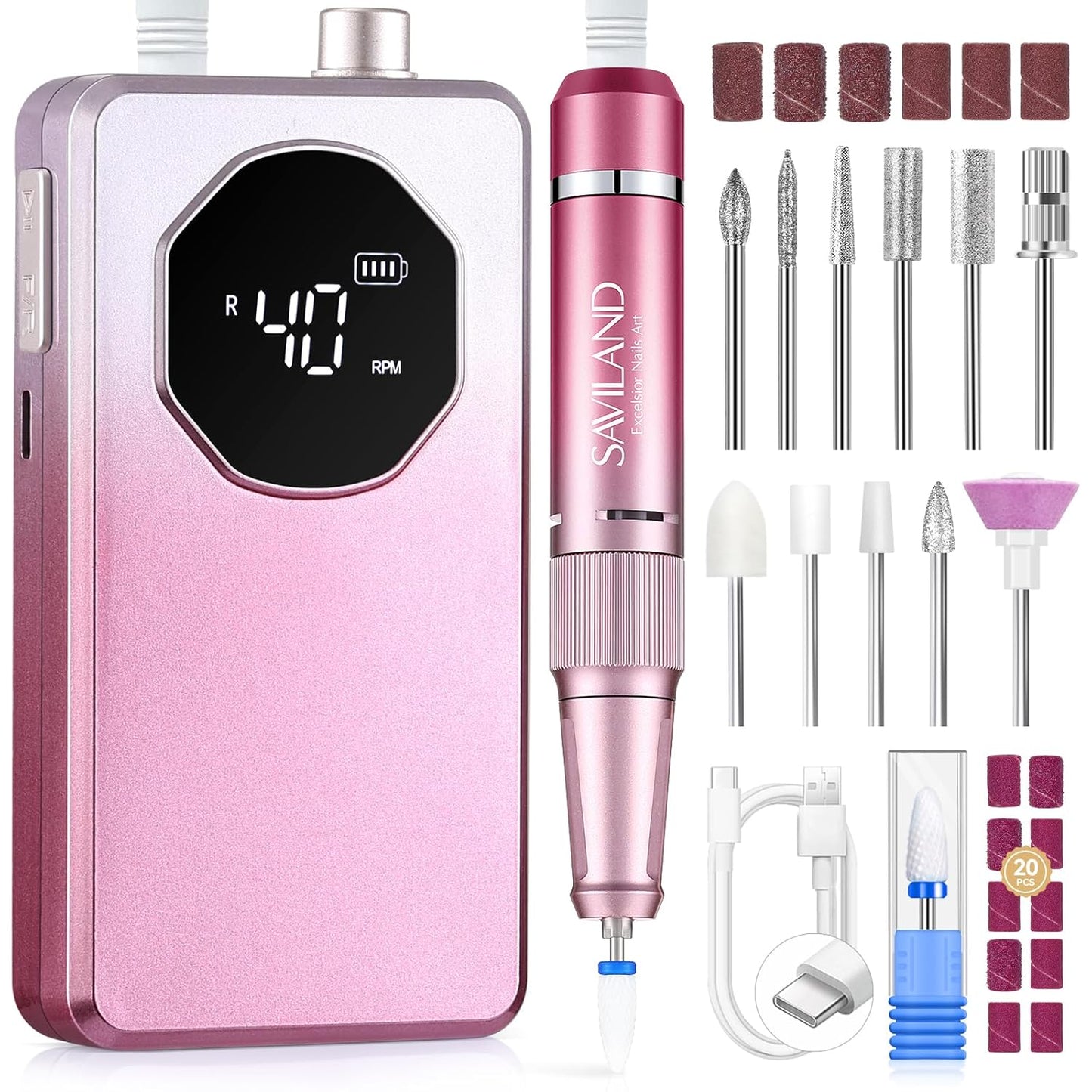 SAVILAND 50000 RPM Nail Drill - Professional Electric Nail File for Fast Acrylic Manicure | Portable Rechargeable Design