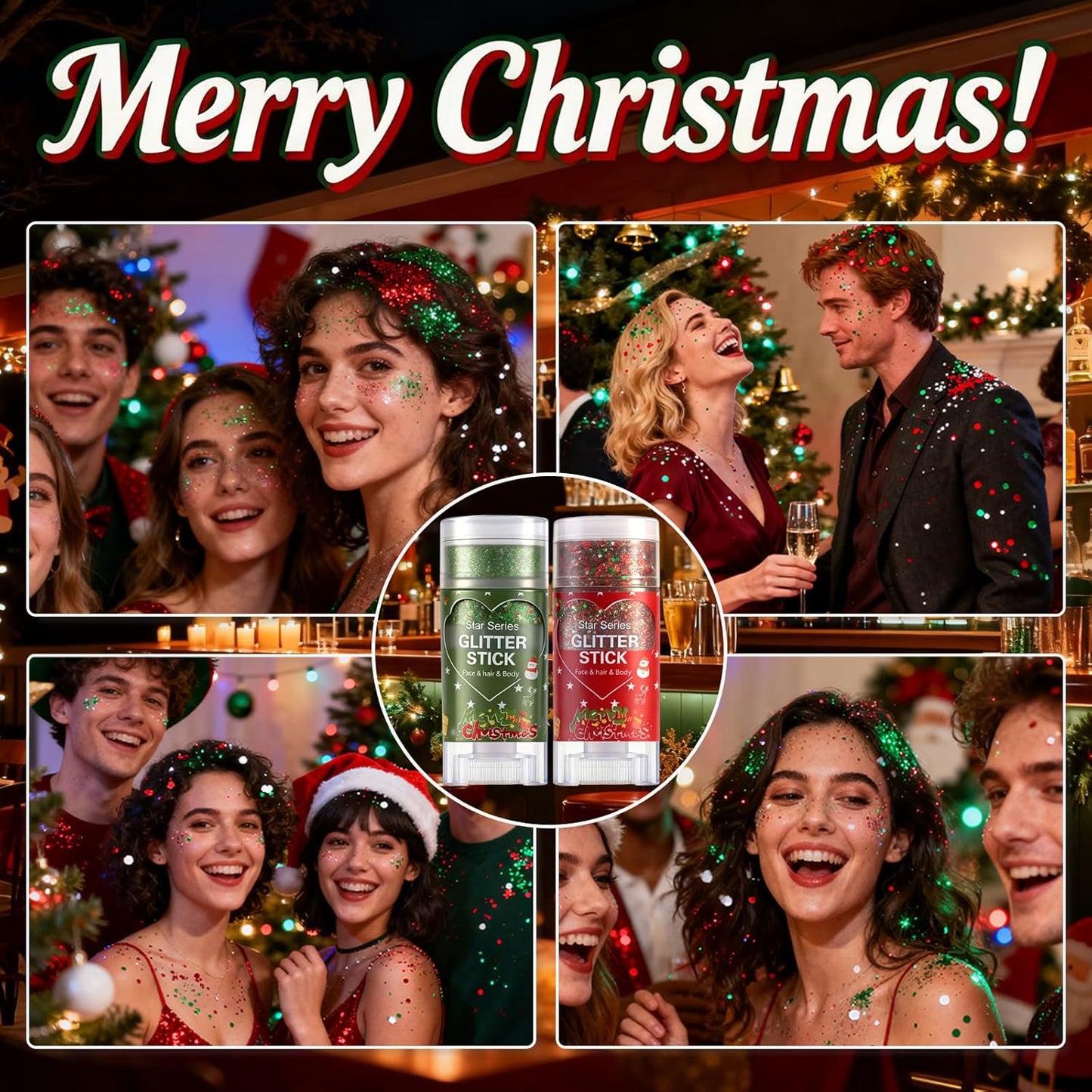 Christmas Body Glitter Stick - Waterproof Face & Hair Glitter for Kids & Adults | Long-Lasting Red Gel for Festivals & Concerts