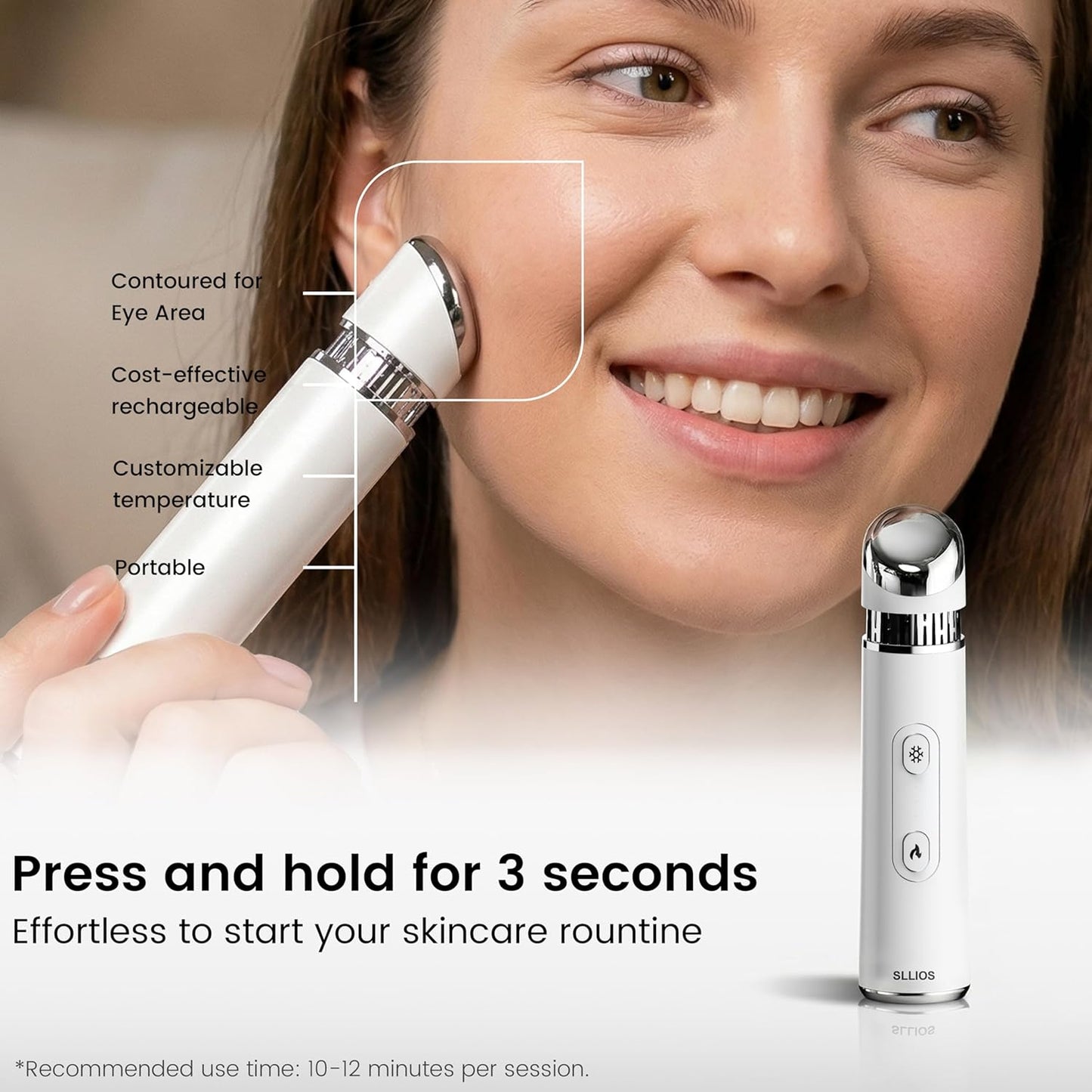 Depuffing Wand - 2-in-1 Cold & Heat Therapy for Eyes & Face | Reduce Puffiness, Dark Circles & Enhance Radiance - 3 Temperature Levels, Gentle on Skin (White)