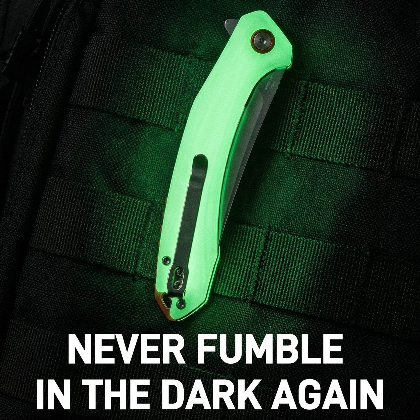 CJRB Gobi G10 Glow in the Dark Handle Folding Pocket Knife, 3.5'' AR-RPM9 Steel Blade Manual EDC Knife with Liner Lock for Outdoor Camping Hiking Fishing(J1906-GD)