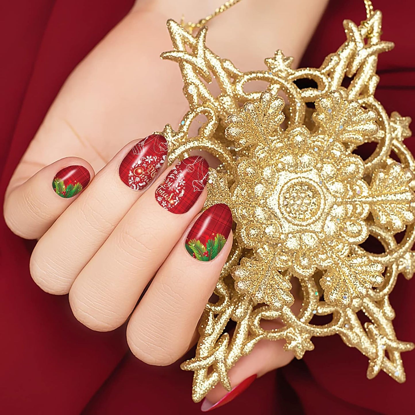 Christmas Nail Wraps - DIY Self-Adhesive Nail Art Stickers with Santa & Snowflake Designs | 12 Sheets & 2 Nail Files