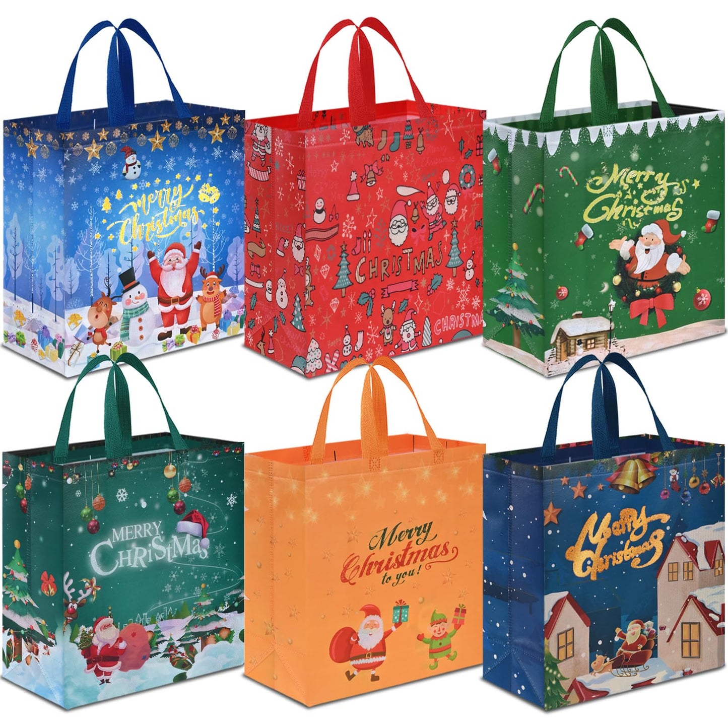 AhfuLife 6PCS Extra Large Christmas Gift Bags, 15''x13.7''x5.9'', Christmas Tote Bags with Handles, Reusable Non-woven Shopping Bag for New Year, Xmas's Party Supplies Decorations