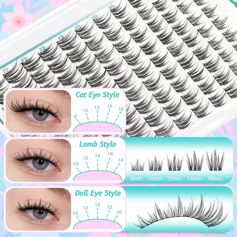 Manga Lash Clusters Kit - 8-16mm C Curl Natural Wispy Eyelashes | 108pcs Individual Lashes with Bond, Seal Remover & Tweezers