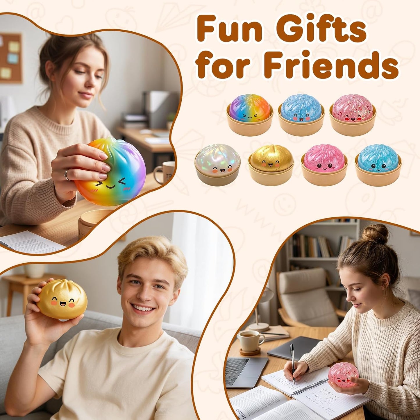 Glitter Dumpling Squishy | Jumbo Colorful Stress Ball Toy for Adults - Gold