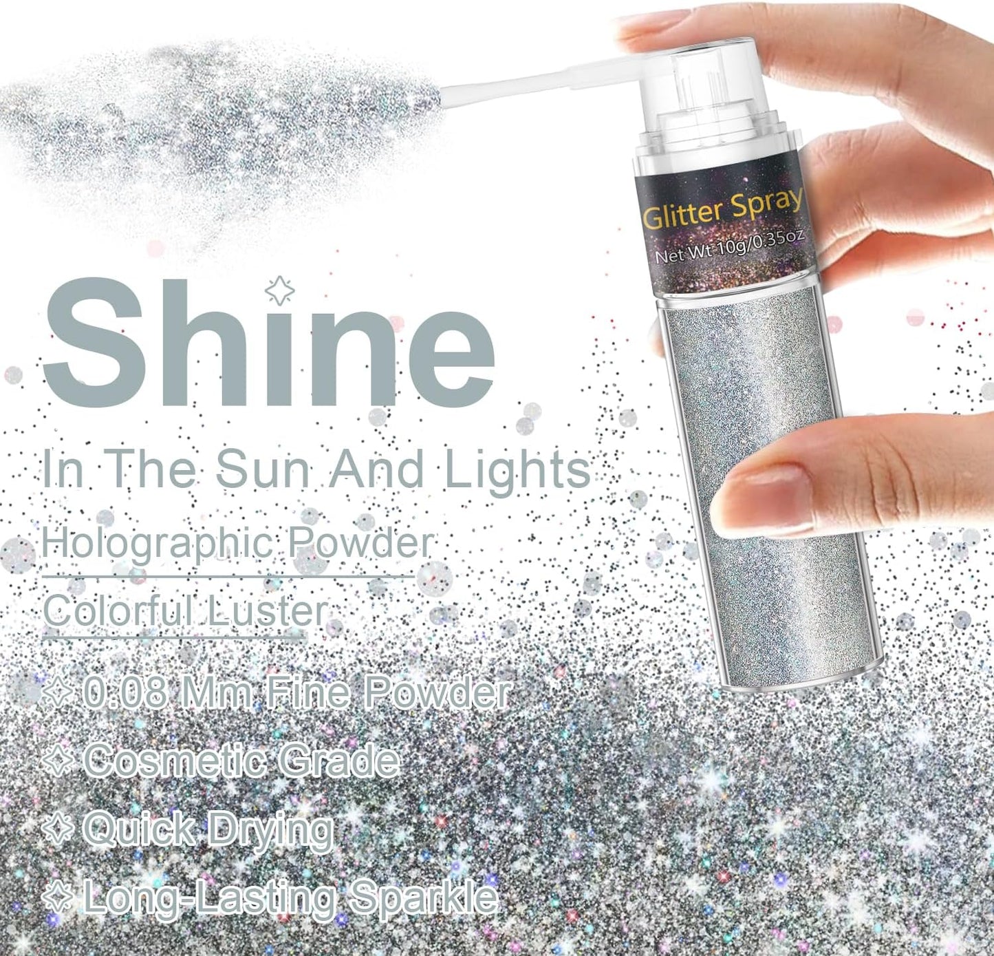 Hair Glitter Spray - Extra Fine Body & Face Shimmer Powder for Festivals | 1PC Silver