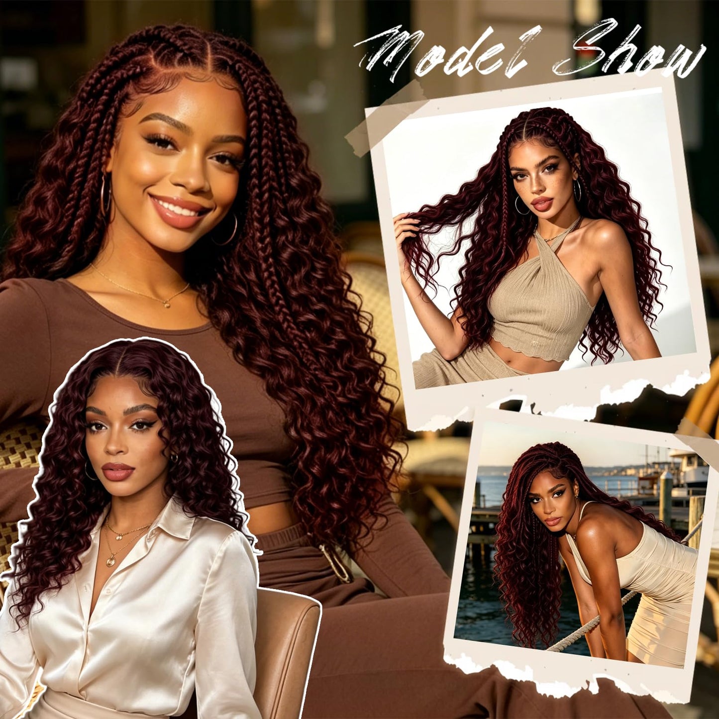 Miracle Knots Crochet Human Hair, Deep Wave Pre-Separated Crochet Hair for Black Women, Easy Install Hook Design, Invisible Natural Look,Boho Hair 14 Inch 120g(99J# Black Wine Color)