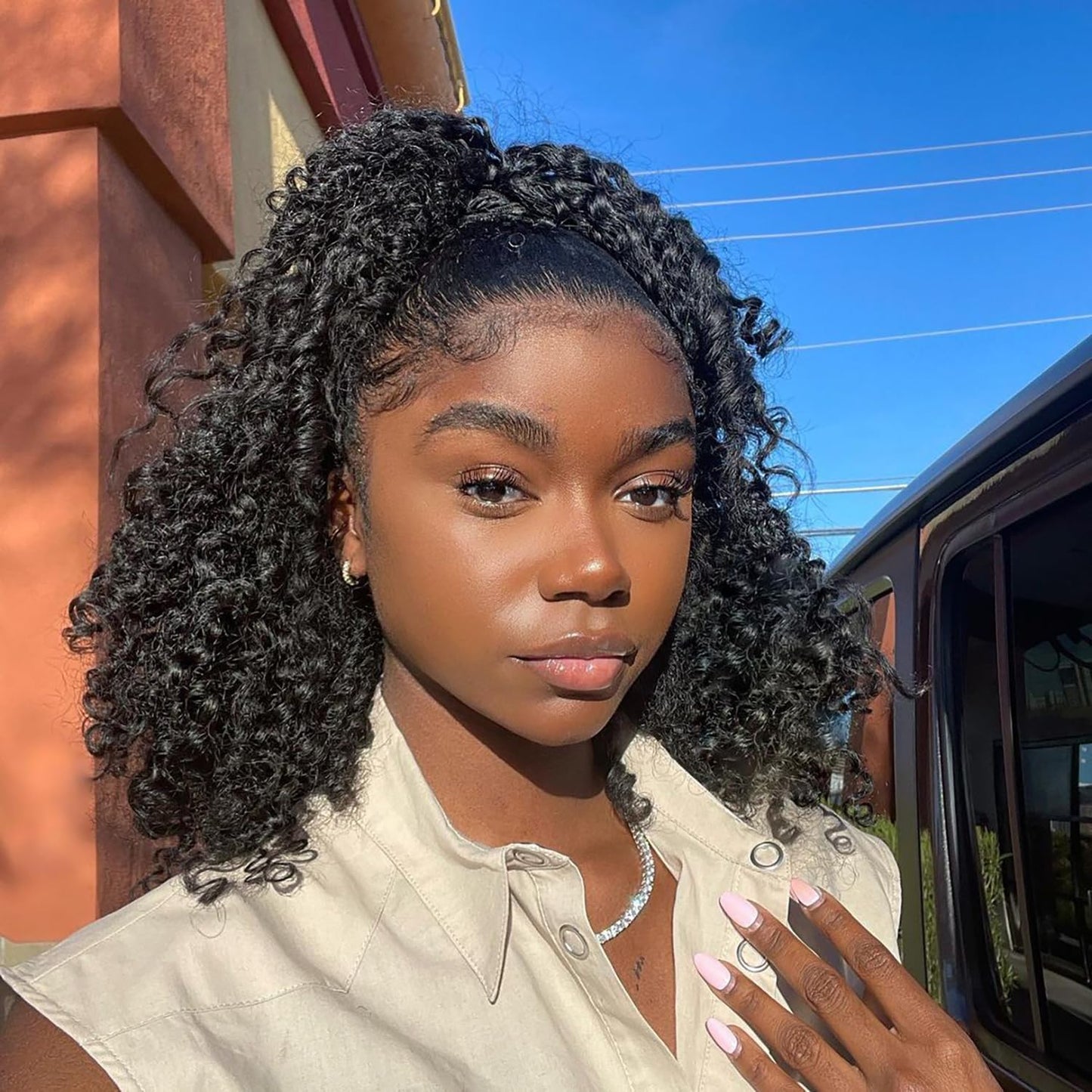 Kinky Curly Half Wig - 200 Density Human Hair | Seamless Glueless Design, 18-Inch Length, Beginner Friendly