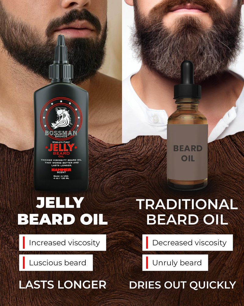 Bossman Jelly Beard Oil for Men - 3 Pack (12 oz in Total, Hammer Scent) – Softens, Moisturizes & Conditions with Natural Ingredients