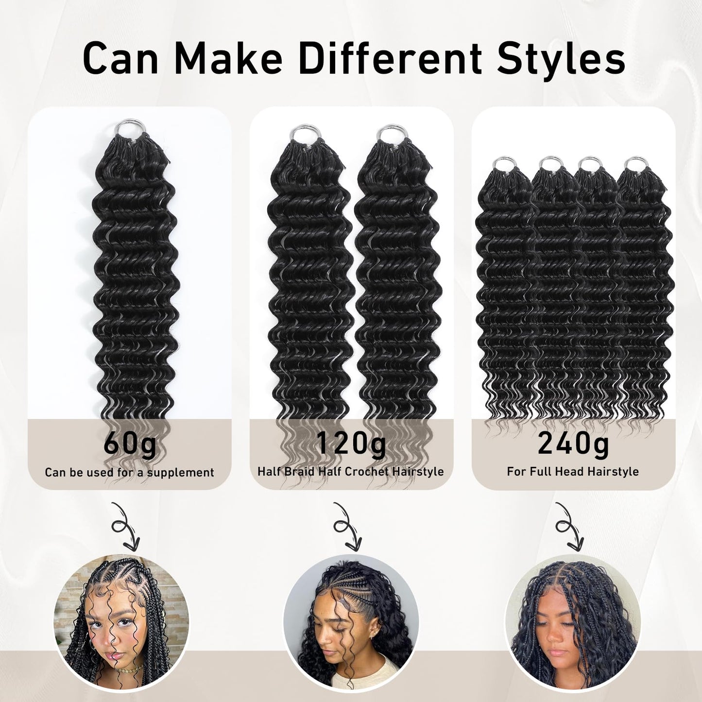 Human Crochet Hair for Black Women 22 Inch 60g Miracle Knots Hair Deep Wave Feather Crochet Human Hair Bundles Invisible Boho Crochet Hair Extensions 38 Strands Natural Black