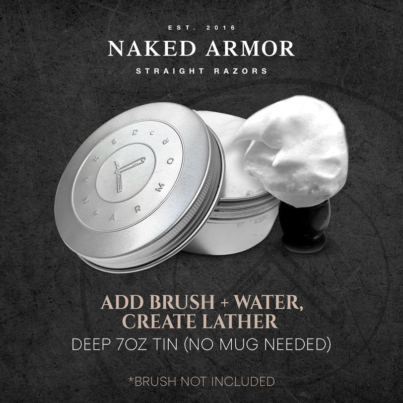 Naked Armor Organic Shave Soap for Men - Large 7oz Shaving Soap Tin for Sensitive Skin & Wet Shaving - Handmade with Shea Butter & Essential Oils - Rich Creamy Lather (Neutral)