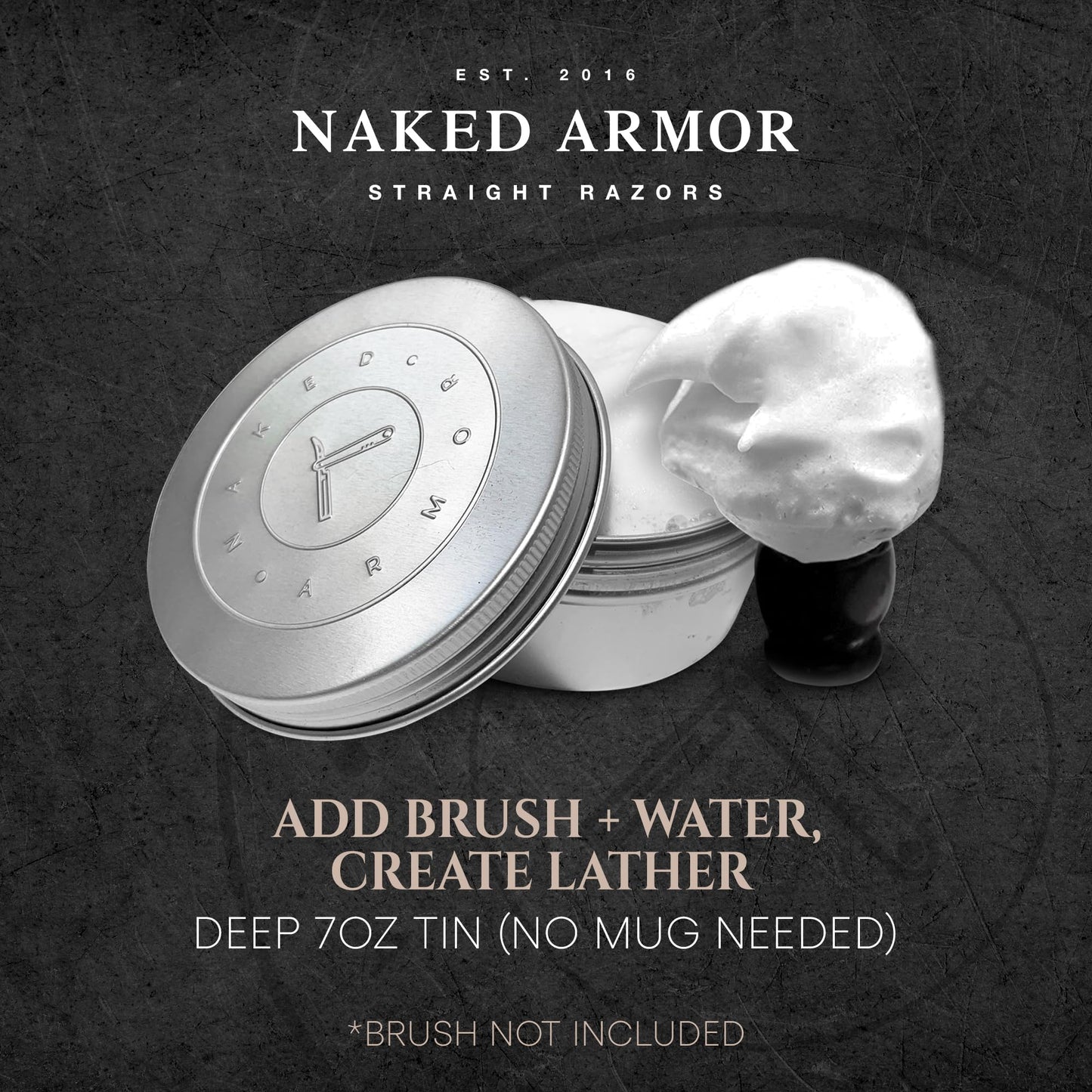 Naked Armor Organic Shave Soap for Men - Large 7oz Shaving Soap Tin for Sensitive Skin & Wet Shaving - Handmade with Shea Butter & Essential Oils - Rich Creamy Lather (Tobacco)