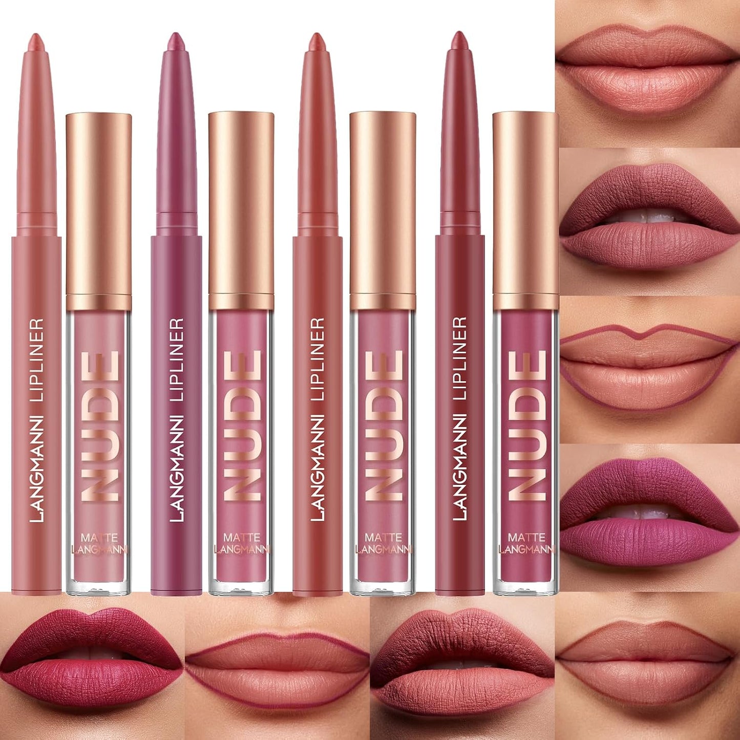 Matte Lip Liner & Liquid Lipstick Set - Velvety Nude Waterproof Long Wear | 8 Pcs High Pigment Makeup Gift Set