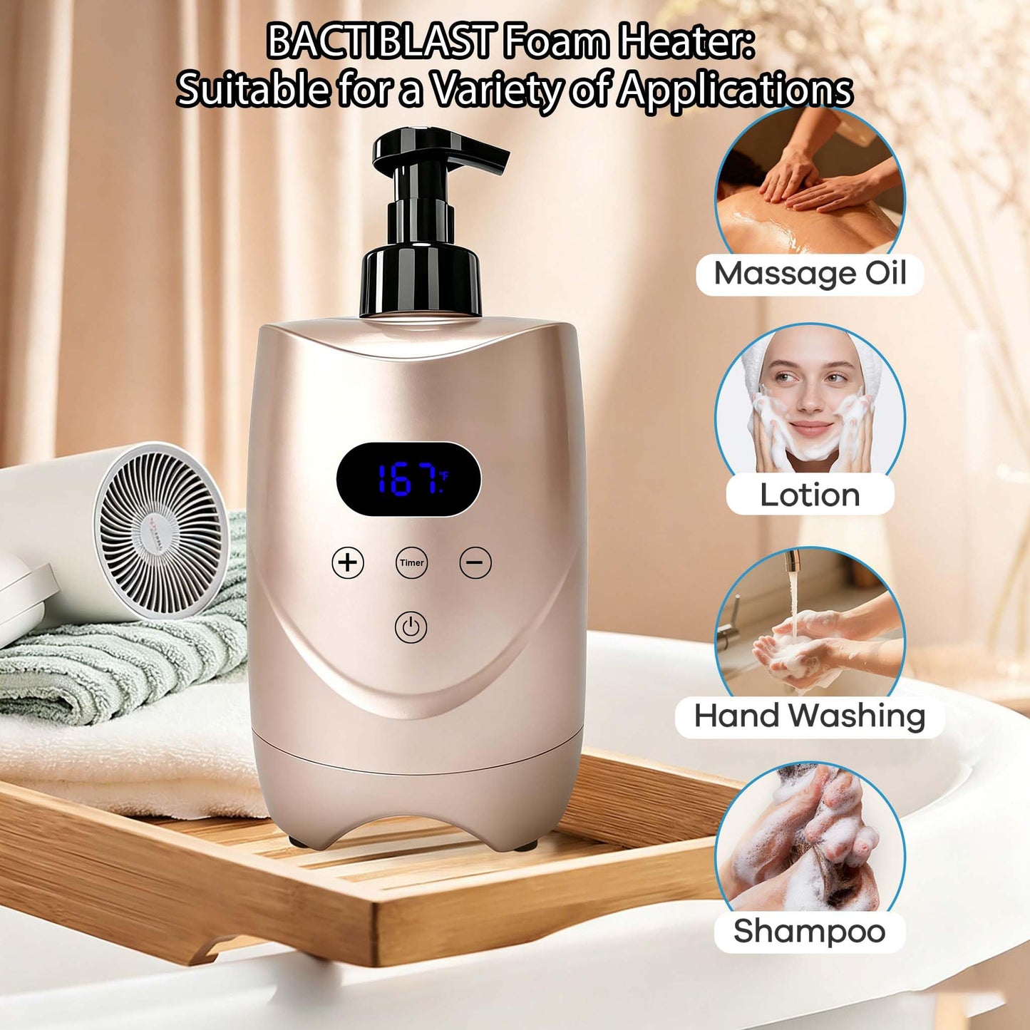 BACTIBLAST Champagne Colour Hot Lather Machine Barber – Professional Hot Shave Lather Machine for Men’s Facial Shaving | Shaving Cream Heater & Foam Machine, 500ml Bottles ×2,Hot Foam Machine Barber