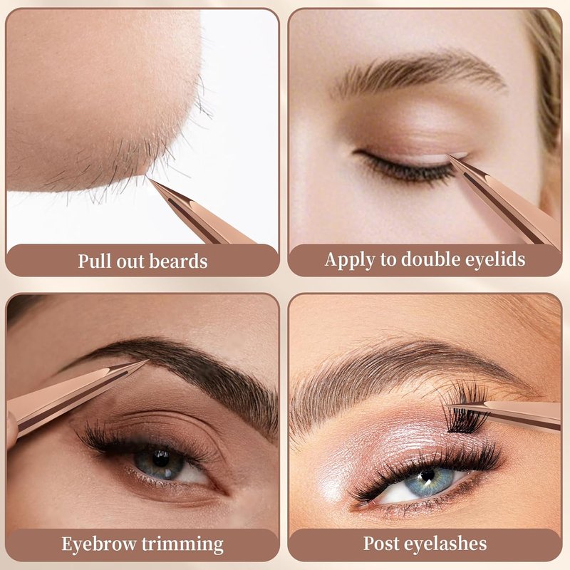 Pointed Tweezers for Women - Precision Stainless Steel Eyebrow & Facial Hair Removal | Rose Gold