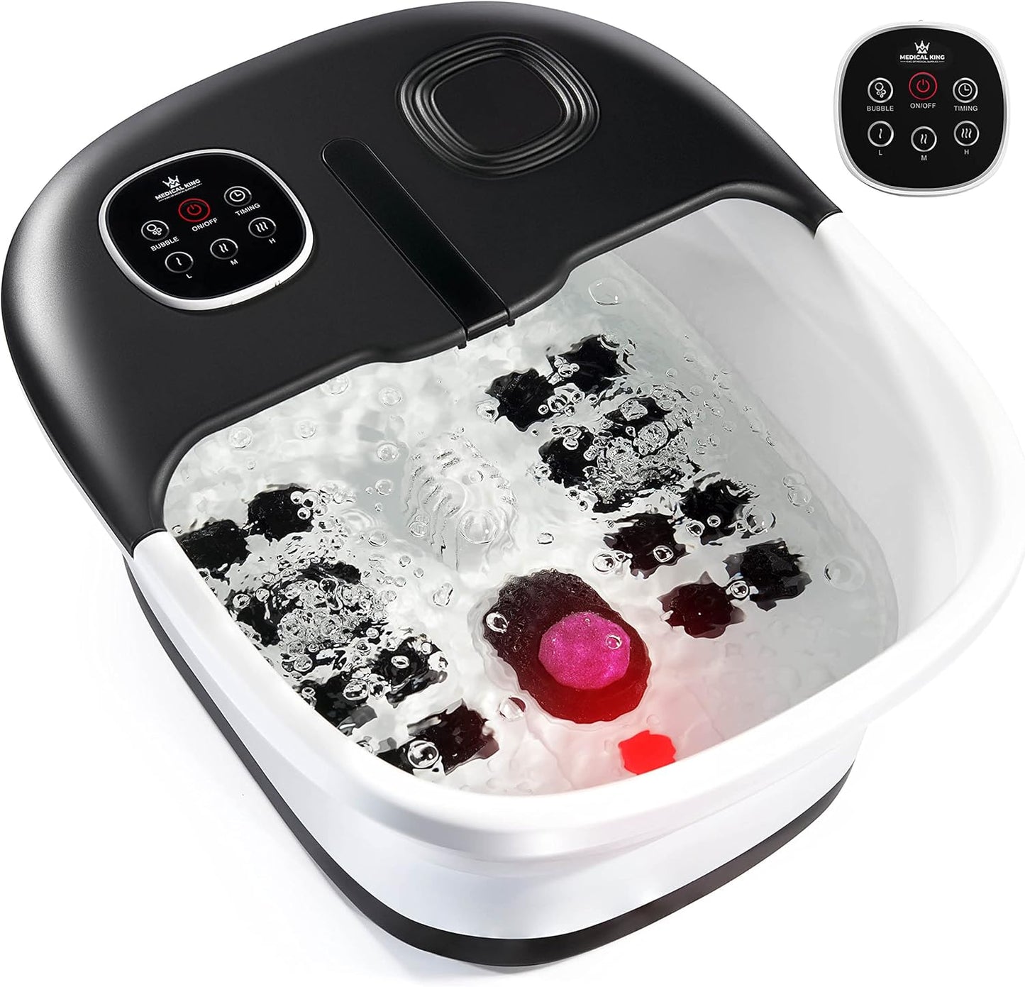 Medical King Foot Spa - Heated Massage with Jets & Remote Control | Collapsible Design with Pumice Stone