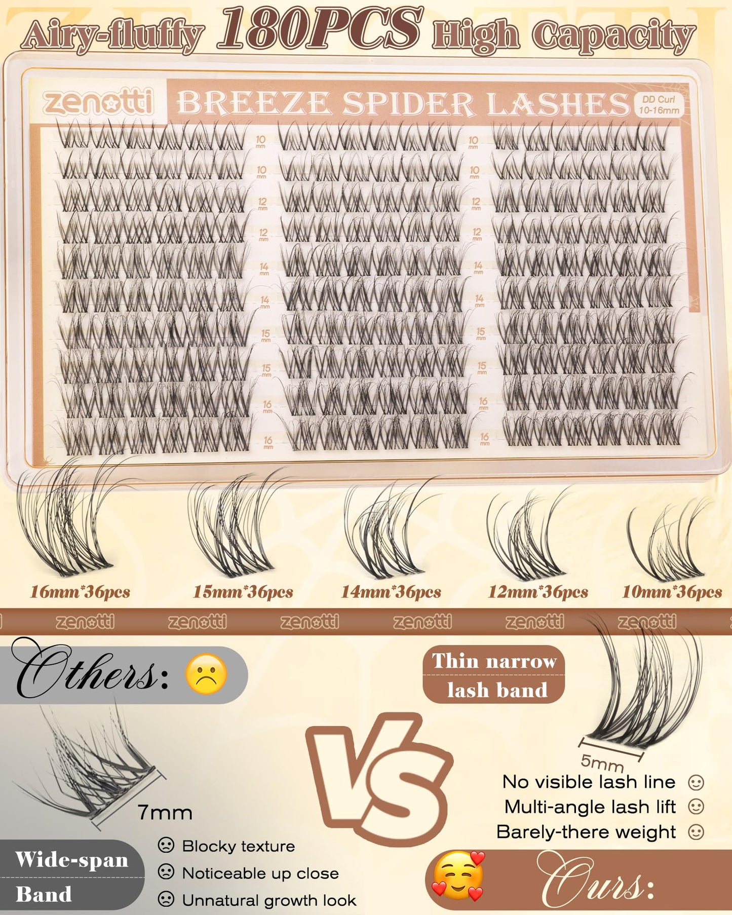 Spider Breeze Lash Clusters DD Curl 180PCS Natural Eyelash Clusters Wispy Cluster Eyelash Extensions Breeze Venus Lashes Cluster with Invisible Band Kim K Style Eyelash Extensions by zenotti