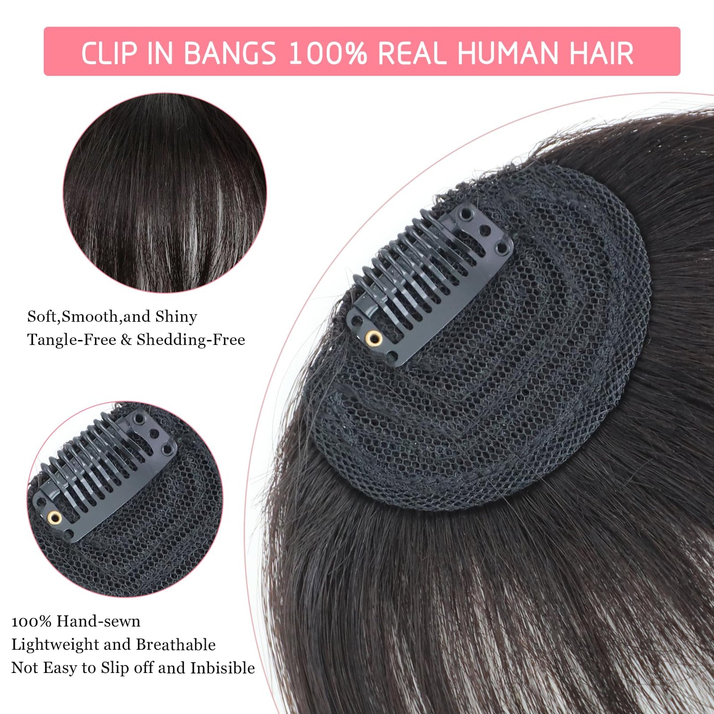 XIXISNOW Clip in Bangs 100% Real Human Hair Extensions Invisible Fake Curtain Curved French Fringe Bang with Temples Faux Natural Clips on Hairpieces for Women Girls Party Daily Use