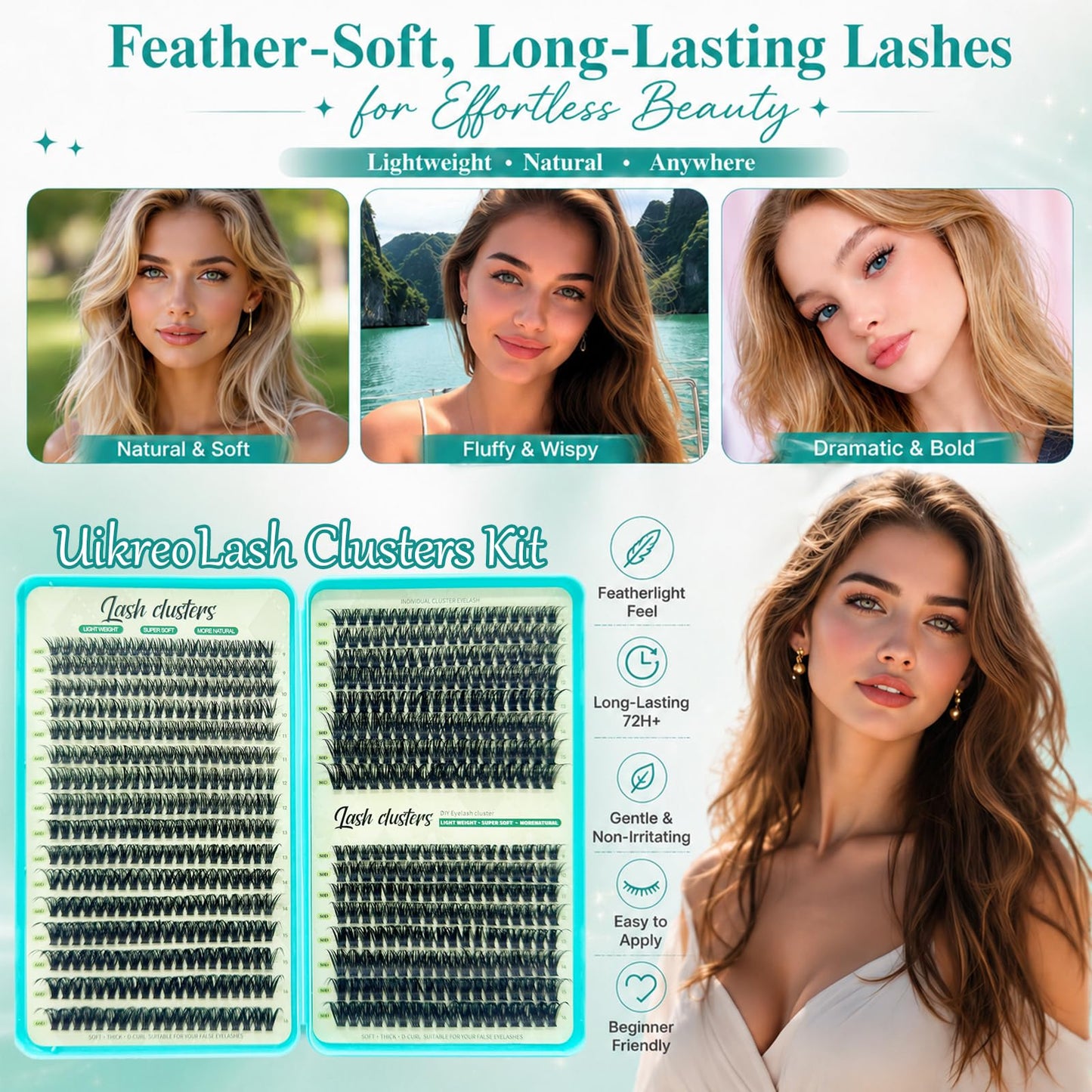 Lash Clusters, 640 Pcs Eyelashes Lash Clusters D Curl 9-16mm, Individual Fluffy False Eyelashes Extensions with Tools, Perfect for Daily Wear and Dating (60D+80D)