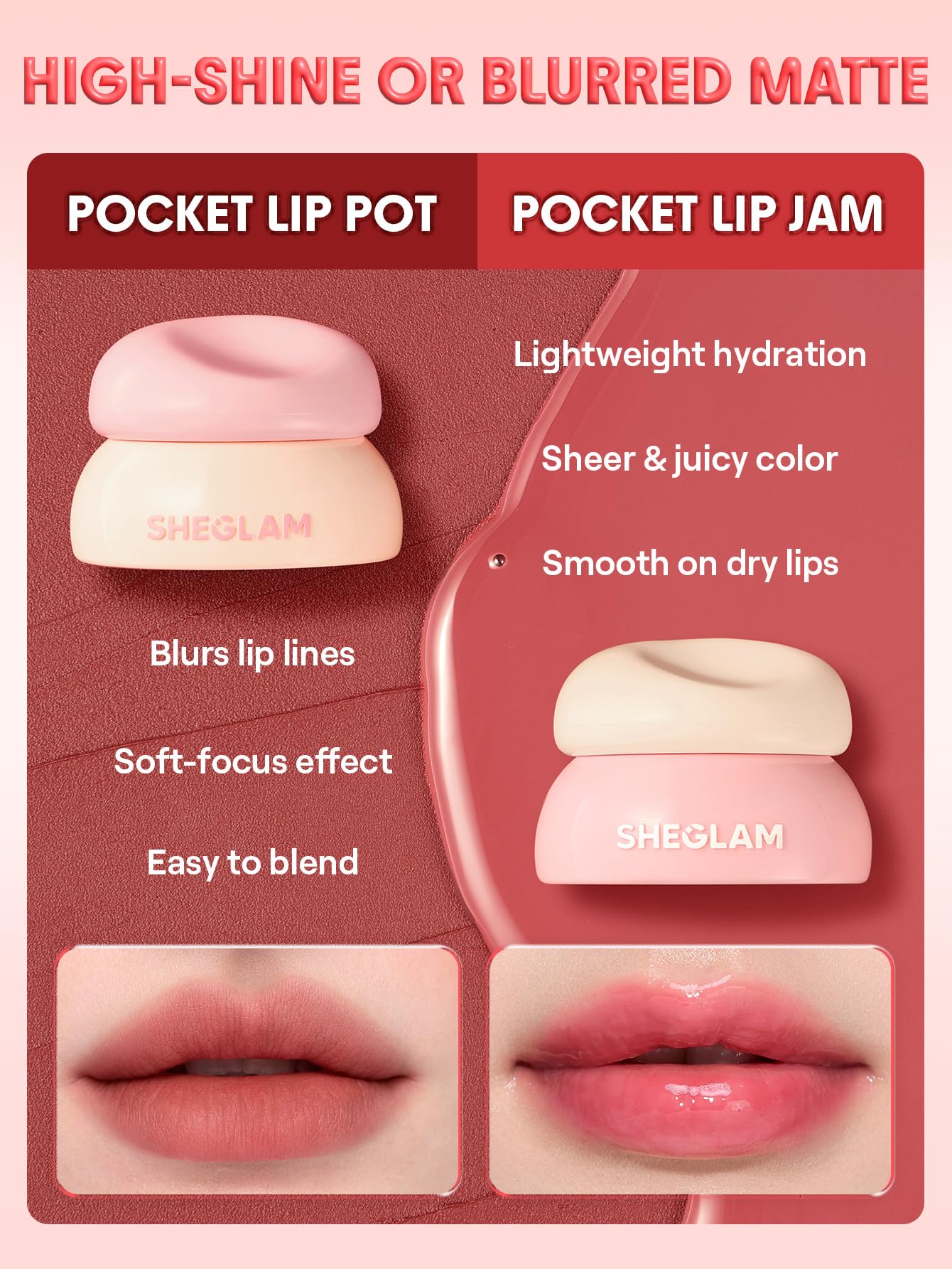 SHEGLAM Bounce Putty Pocket Lip Pot velvet Matte Lip Gloss Soft High Pigment Color Lip Stain with Brush-Cocoa Crush