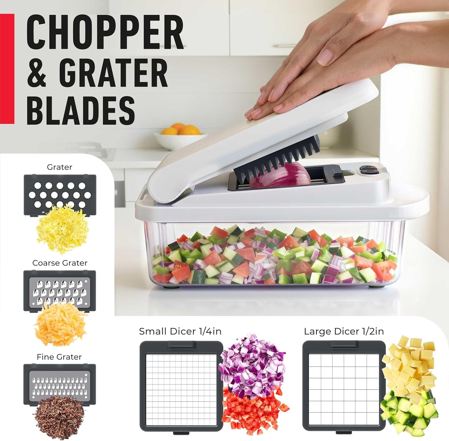 Mueller Vegetable Chopper - 10-in-1 Mandoline Slicer with 8 Blades & Container | Kitchen Gadget Essentials