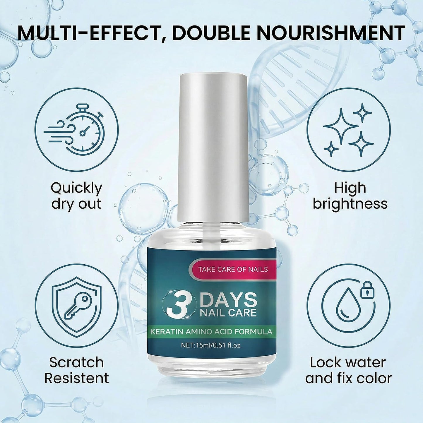 Nail Care Treatment - Keratin Amino Acid Formula for Strengthening & Hydration | 2PCS (0.54 Fl Oz)