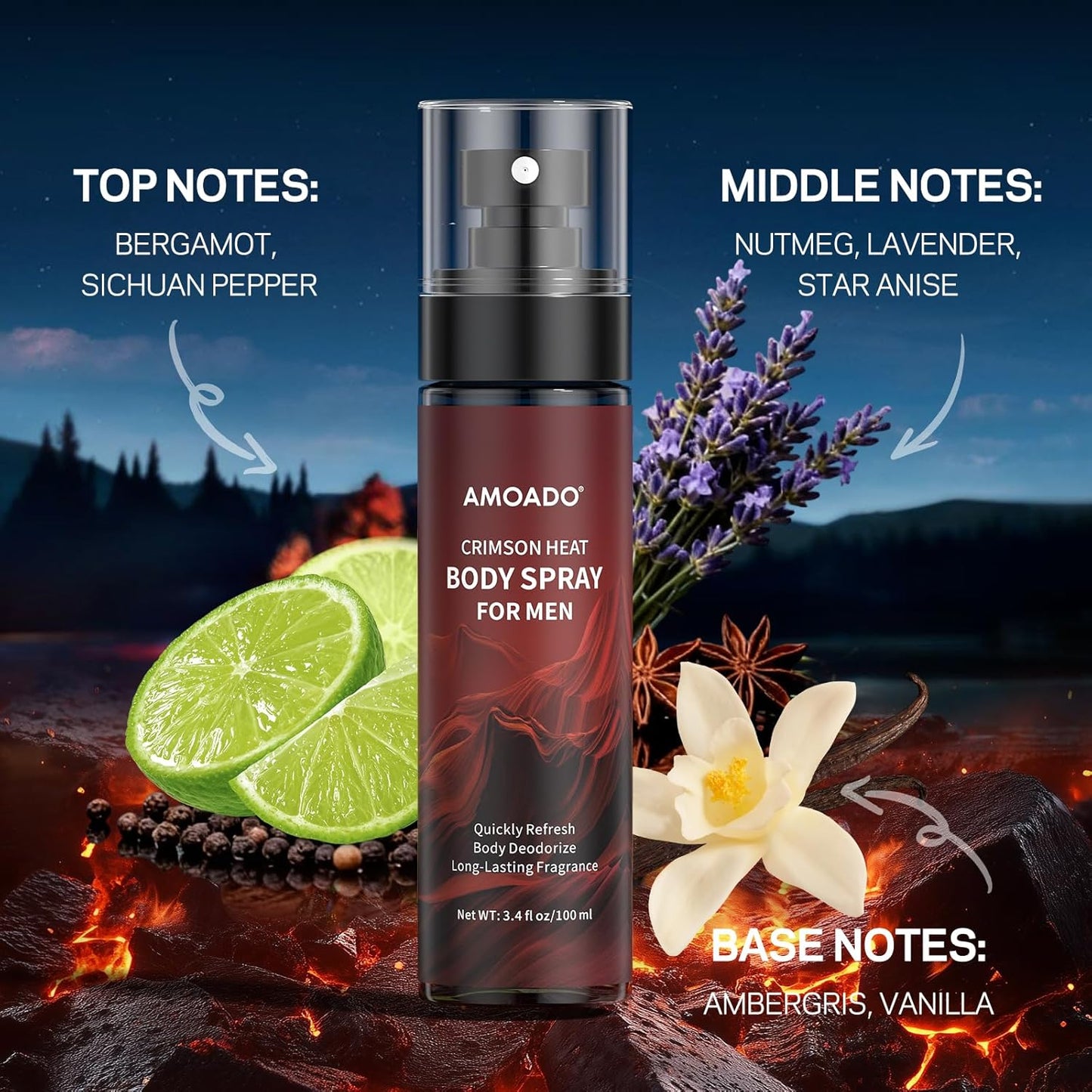 Men’s Body Spray Set - Aluminum-Free Cologne & Deodorizing Mist | Oriental & Woody Scents, 3.4 fl oz Each
