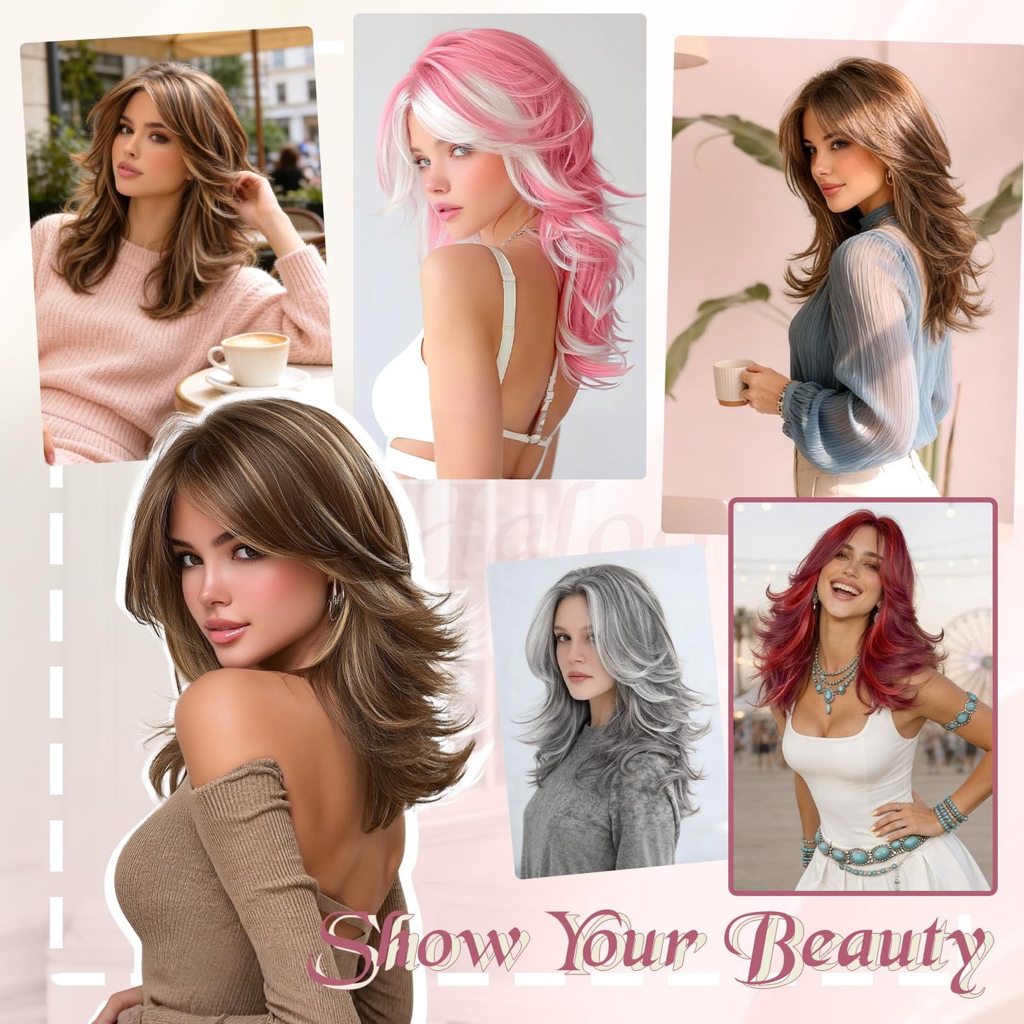 Haloo Blonde Layered Wigs with Curtain Bangs Lace Front Hairline Long Wavy Natural Looking Middle Part Synthetic Hair Wig for Women Daily Party Costume, 20 Inch Dirty Blonde