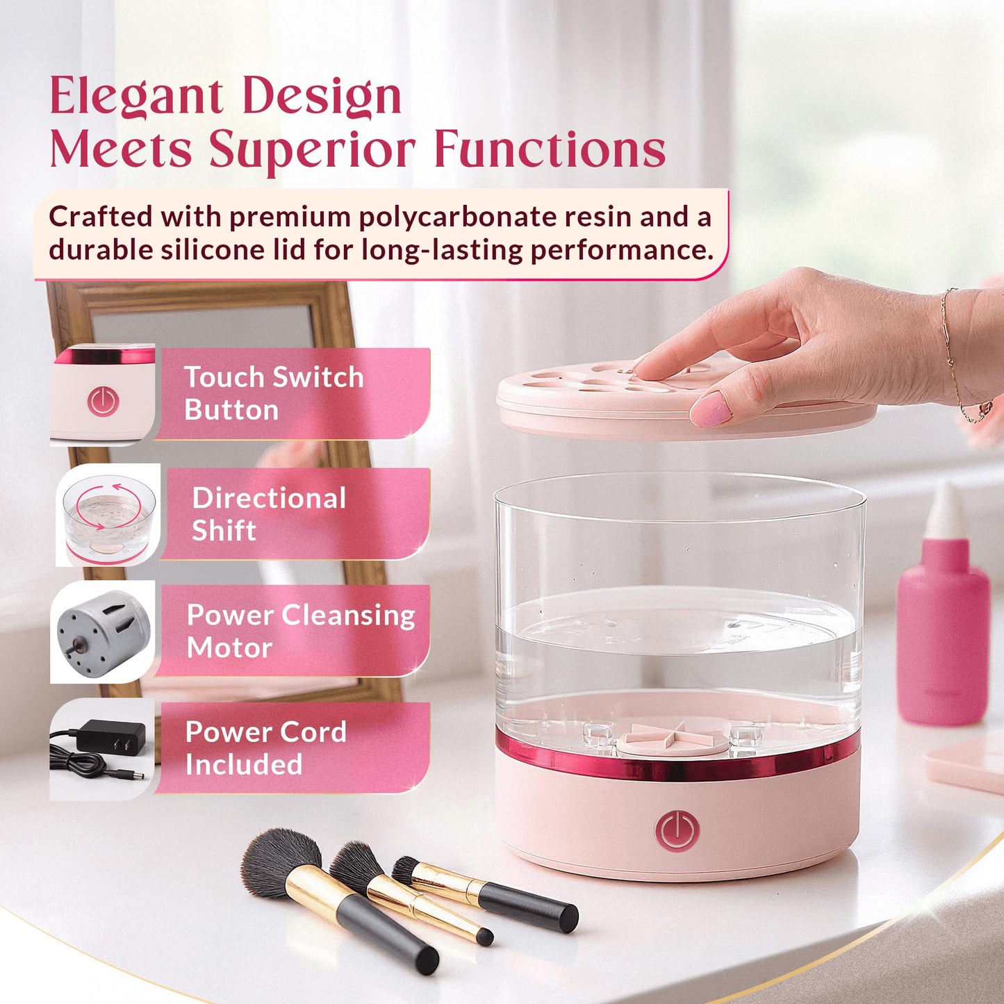 360° Makeup Brush Cleaner – Dual Spin Electric Makeup Brush Cleaning Machine, Holds 17 Brushes, Portable and Compact Design for Travel & Home Use, Perfect Brush Cleaner for Makeup Professionals