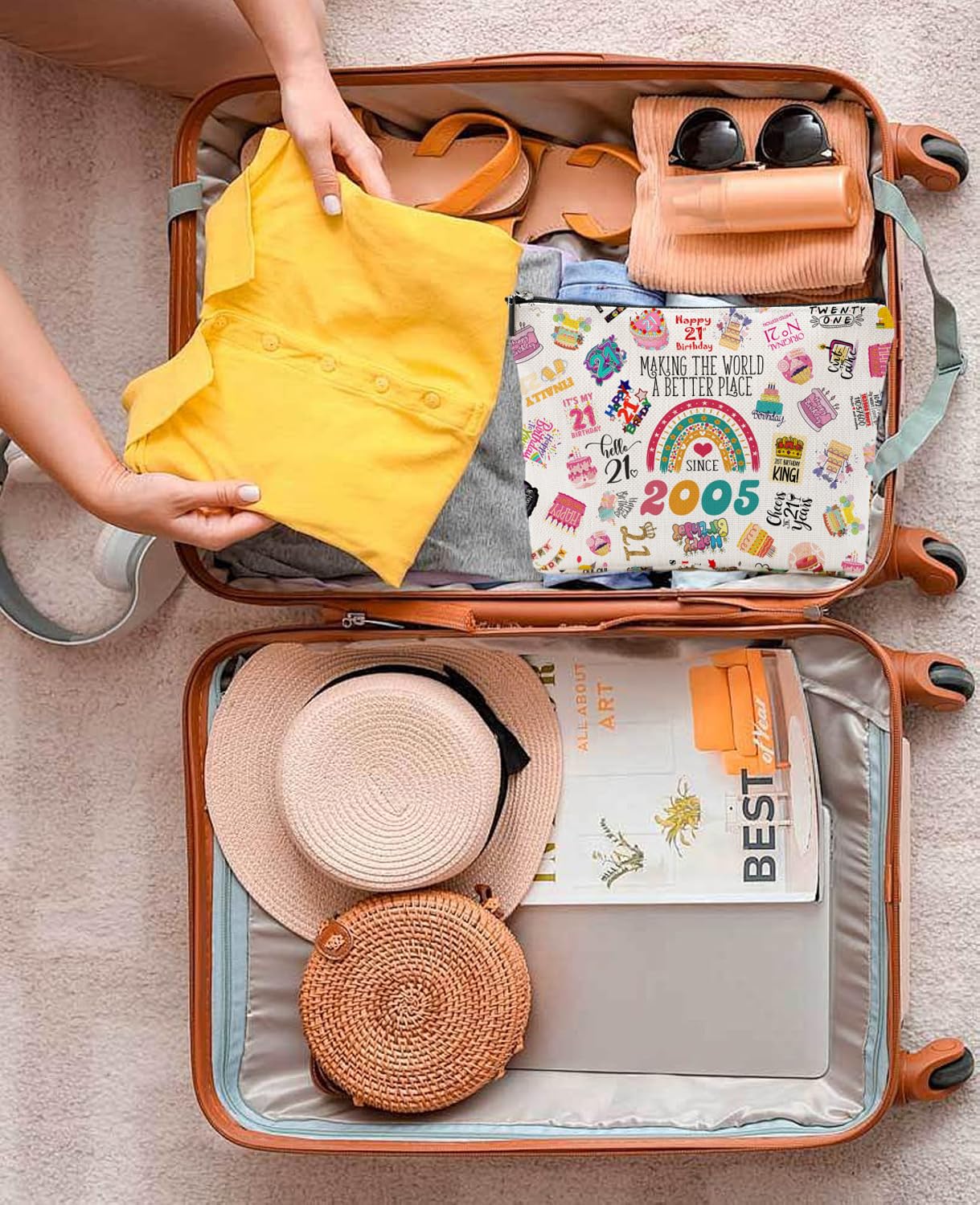 NONETH 21st Birthday Gifts, 21 Year Old Birthday Gifts, Sister, 2005 Birthday Makeup Bag & Travel Toiletry Bag, Unique Happy 21st Birthday Decorations & Party Favors & Gifts for Women