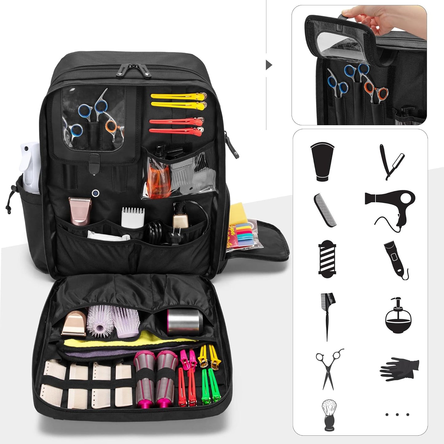 Large Capacity Barber Case - Travel Hairdresser Bag for Hair Cutting Tools | Black