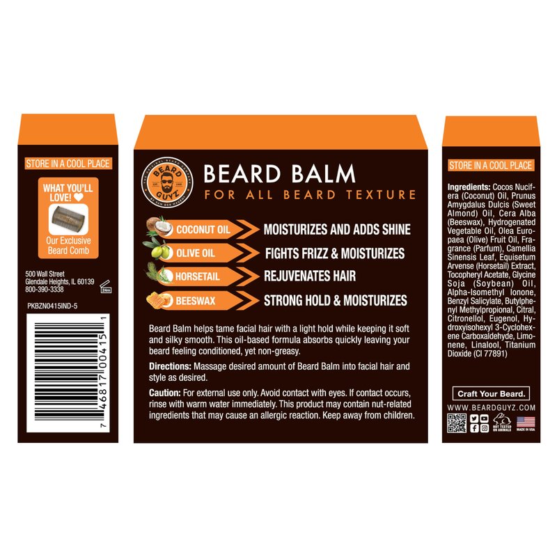 Beard Guyz Beard Balm – Beard Conditioner and Styler for Men, Softens, Tames, and Moisturizes Facial Hair, 3 oz