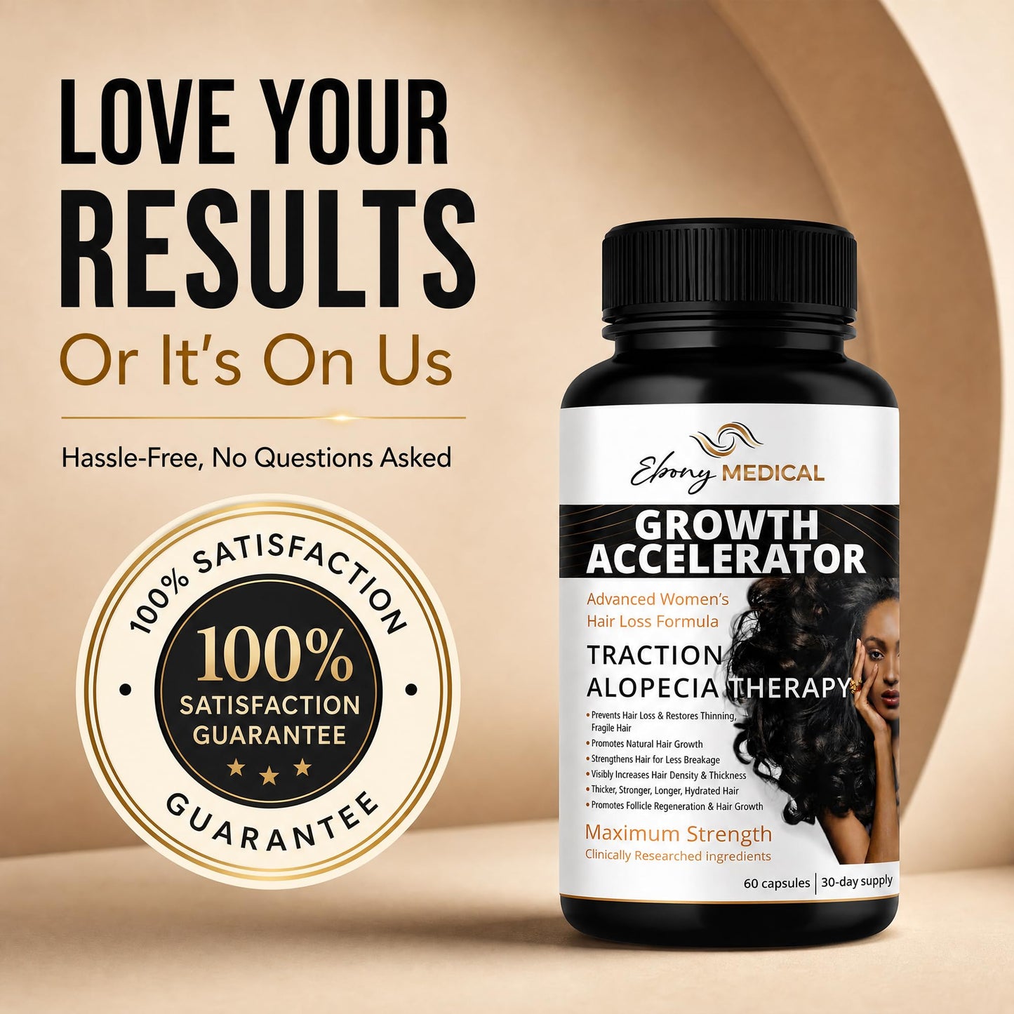 Ebony Medical Hair Support Supplement for Women of Color – Thinning Hair & Traction Alopecia Support – Keratin Boost, Follicle Nourishment, and Hair Strength Vitamins – 30-Day Supply