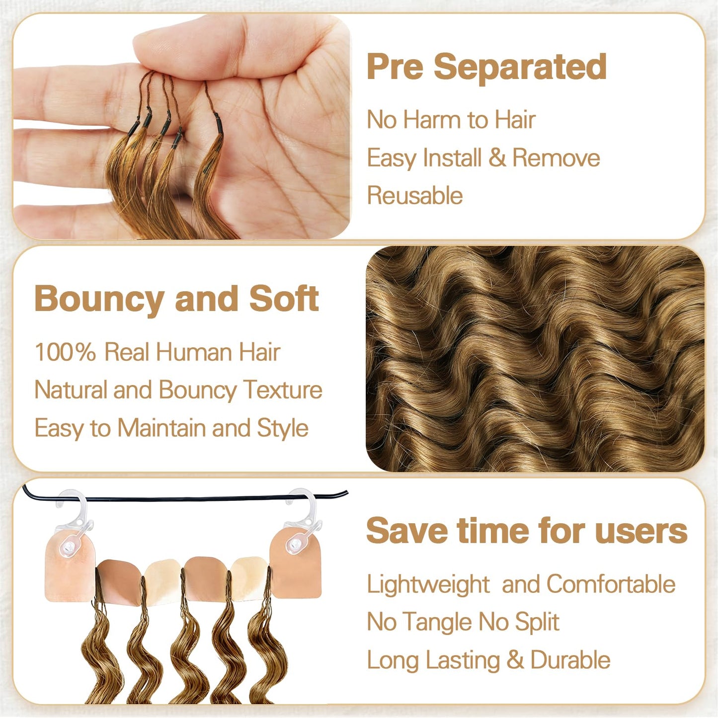 Human Crochet Hair for Black Women 20inch 60g Pre Separated 50 Strands Deep Wave Feather Crochet Human Hair Easy Install Hook Design,27# Invisible Miracle Knots Honey Blonde Boho Crochet Hair
