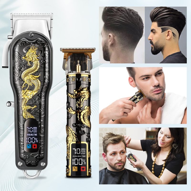 HIENA PRO Hair Clippers for Men T-Blade Trimmer Set, Men Professional Cordless Barber Hair Clippers Set with LED Display