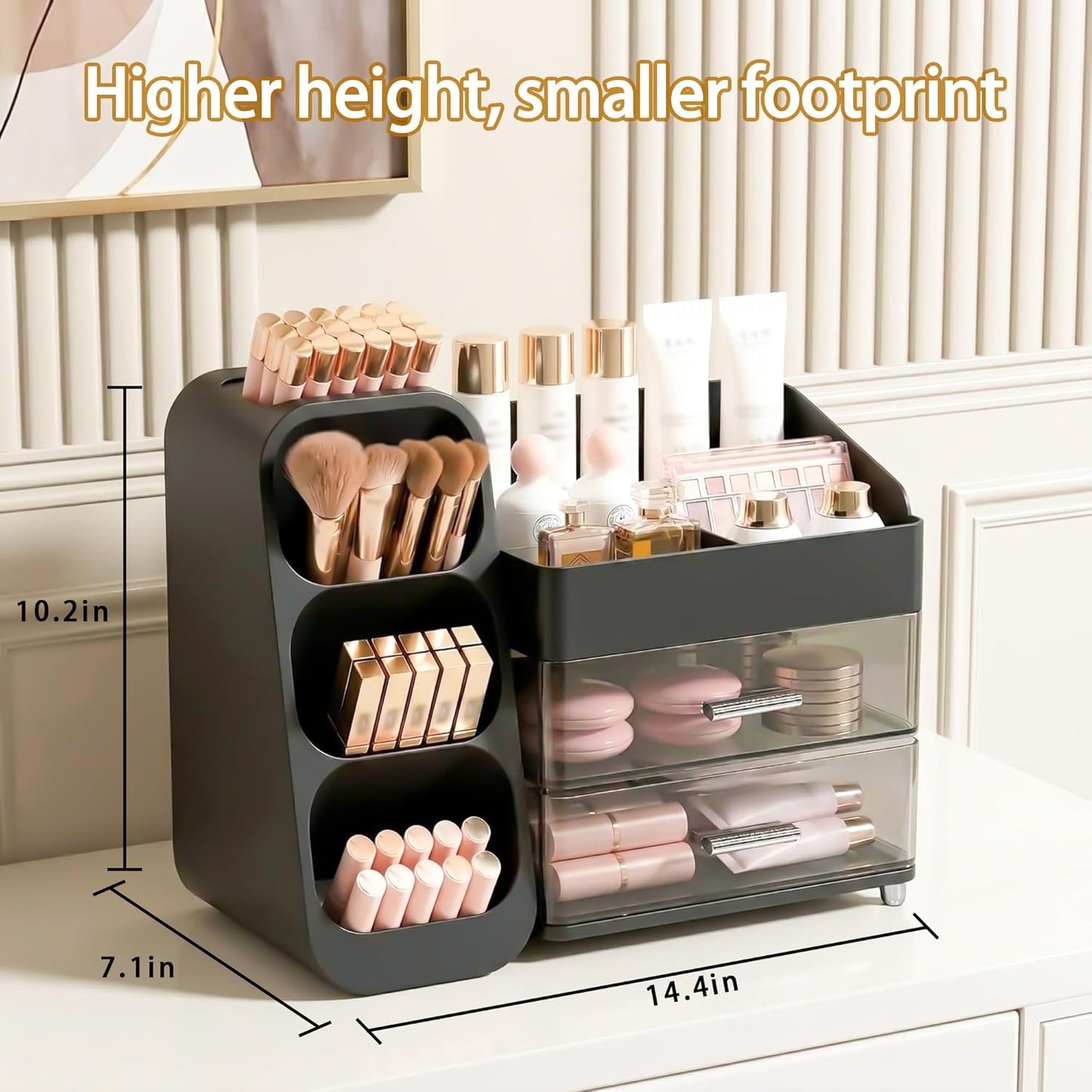 Large Capacity Makeup Organizer - Thickened Material Countertop Storage for Vanity | Black, Ideal Gift for Teen Girls