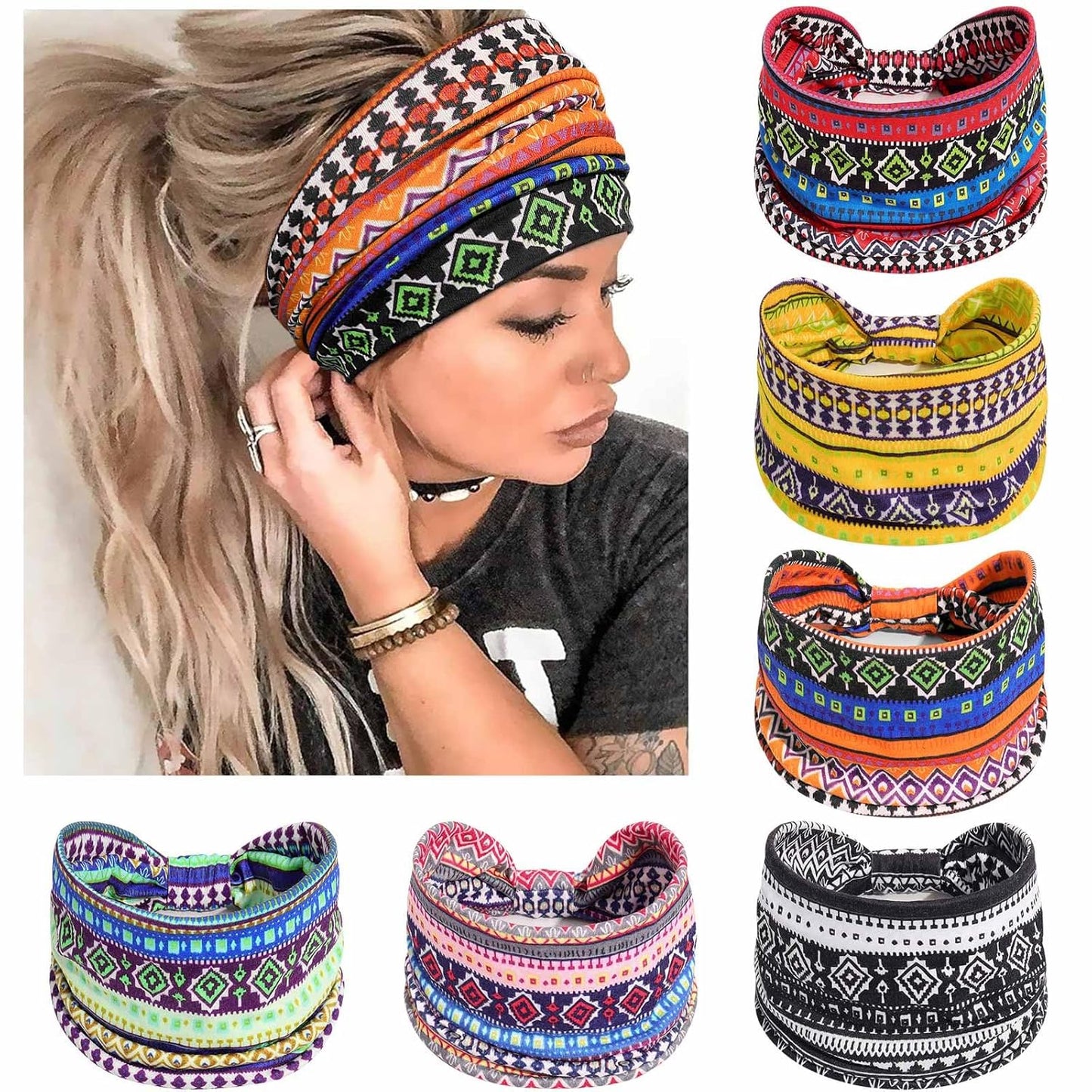 Wide Headbands for Women - No Slip Knotted Turban Hair Accessories | Dark Green Boho Style
