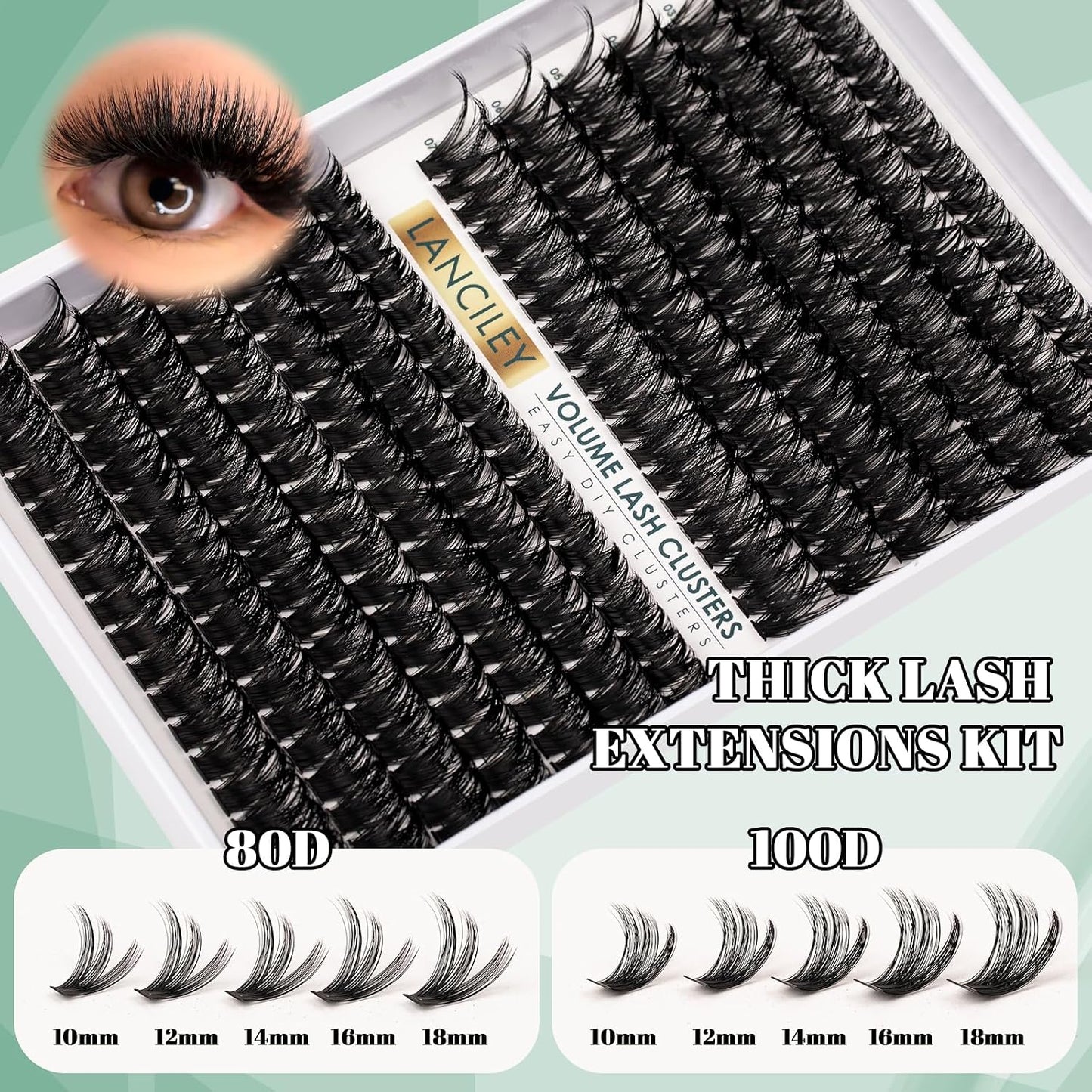 Eyelash Clusters Kit - 80D & 100D Thick Volume Lashes | 10-18mm DIY Individual Extensions with Bond & Seal