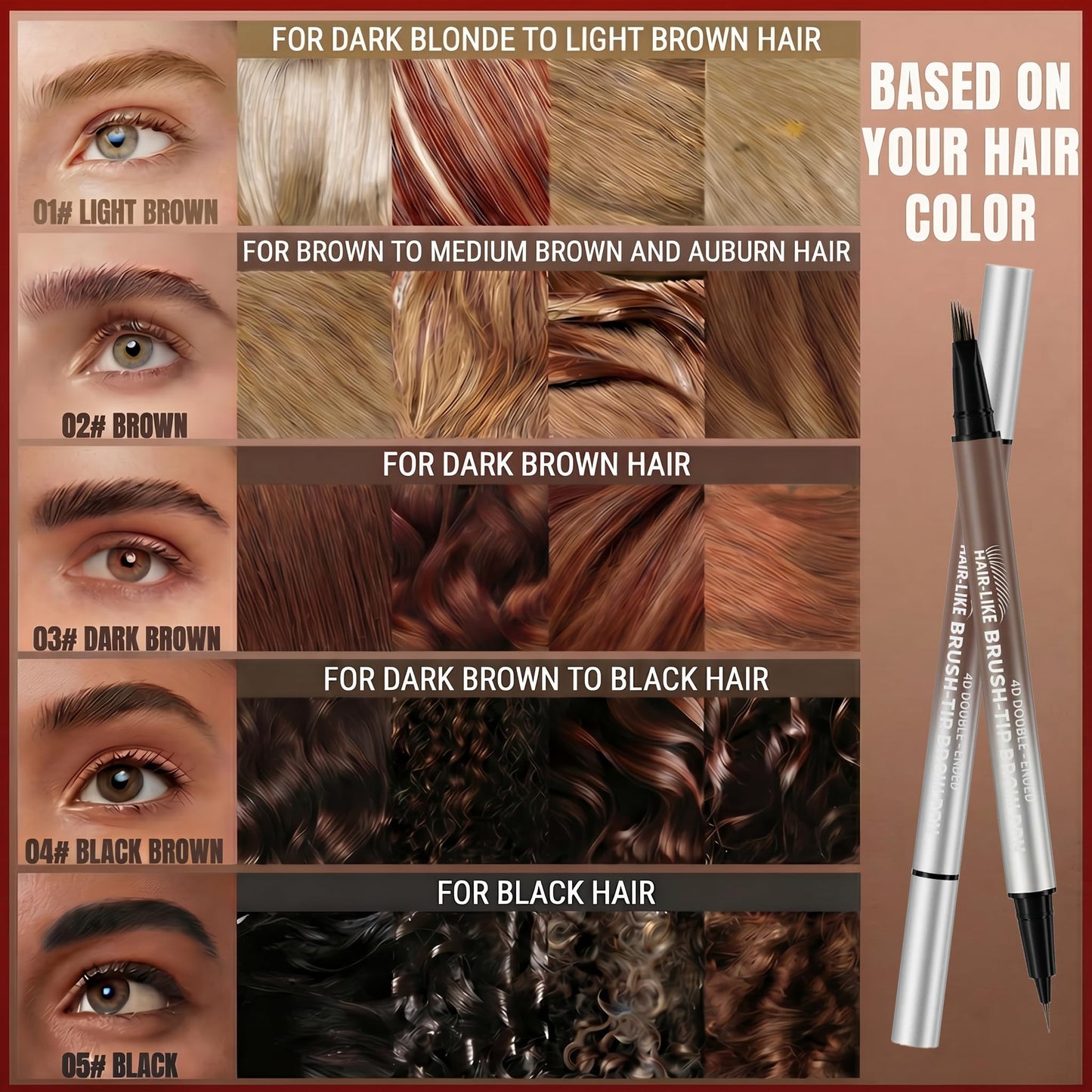 Eyebrow Pencil for Women, 2-in-1 Microblading Eyebrow Pen with 4D Square & Ultra-Fine Tips, Waterproof Long-Lasting Brow Pencil, Hair-Like Strokes for Natural Fuller Brows with Brow Brush, Dark Brown