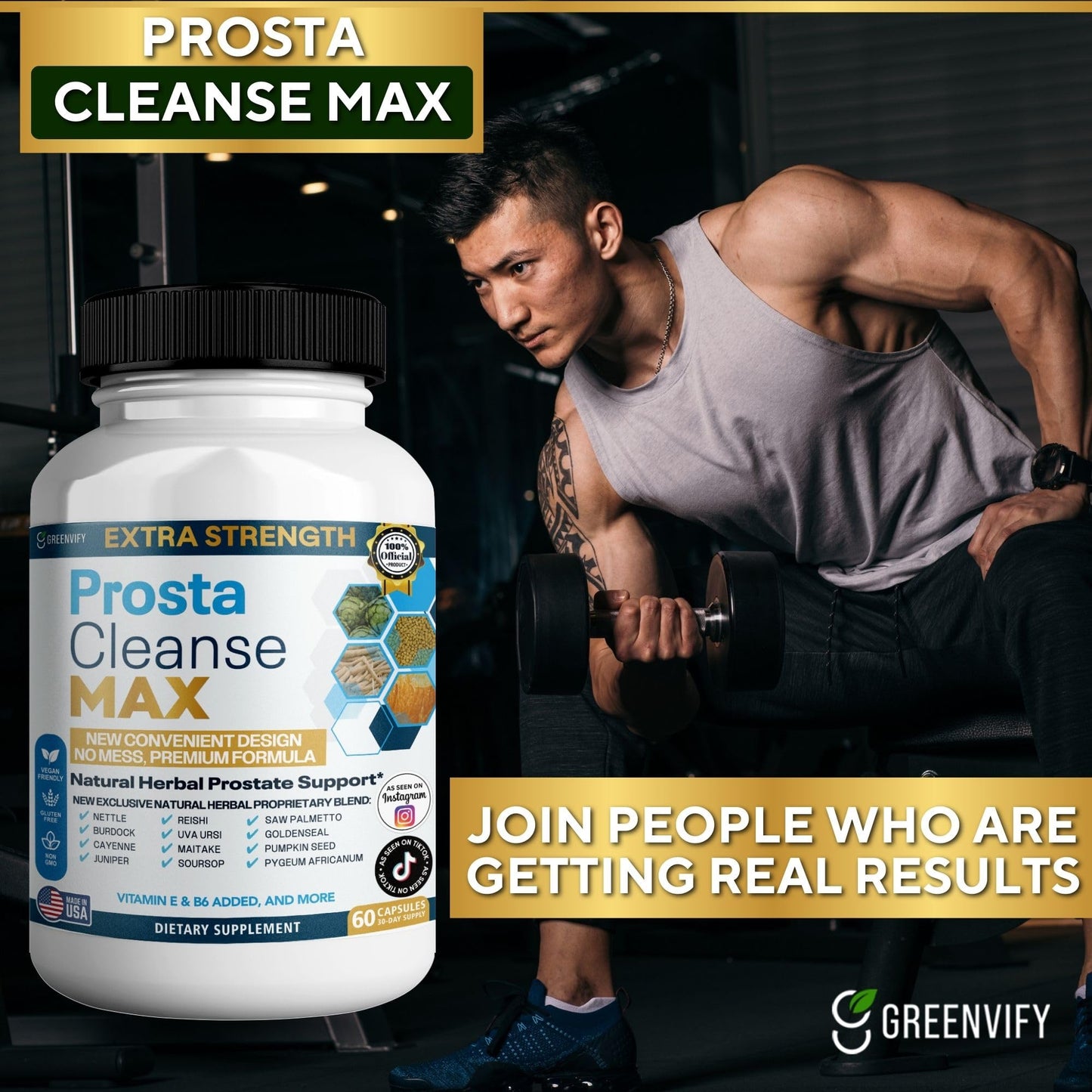 Prostate Cleaned Max, Natural Herbal Prostate Support Supplement, 60 Veggie Capsules, with Saw Palmetto, Vitamin E, B6, Pygeum, Extra Strength Formula