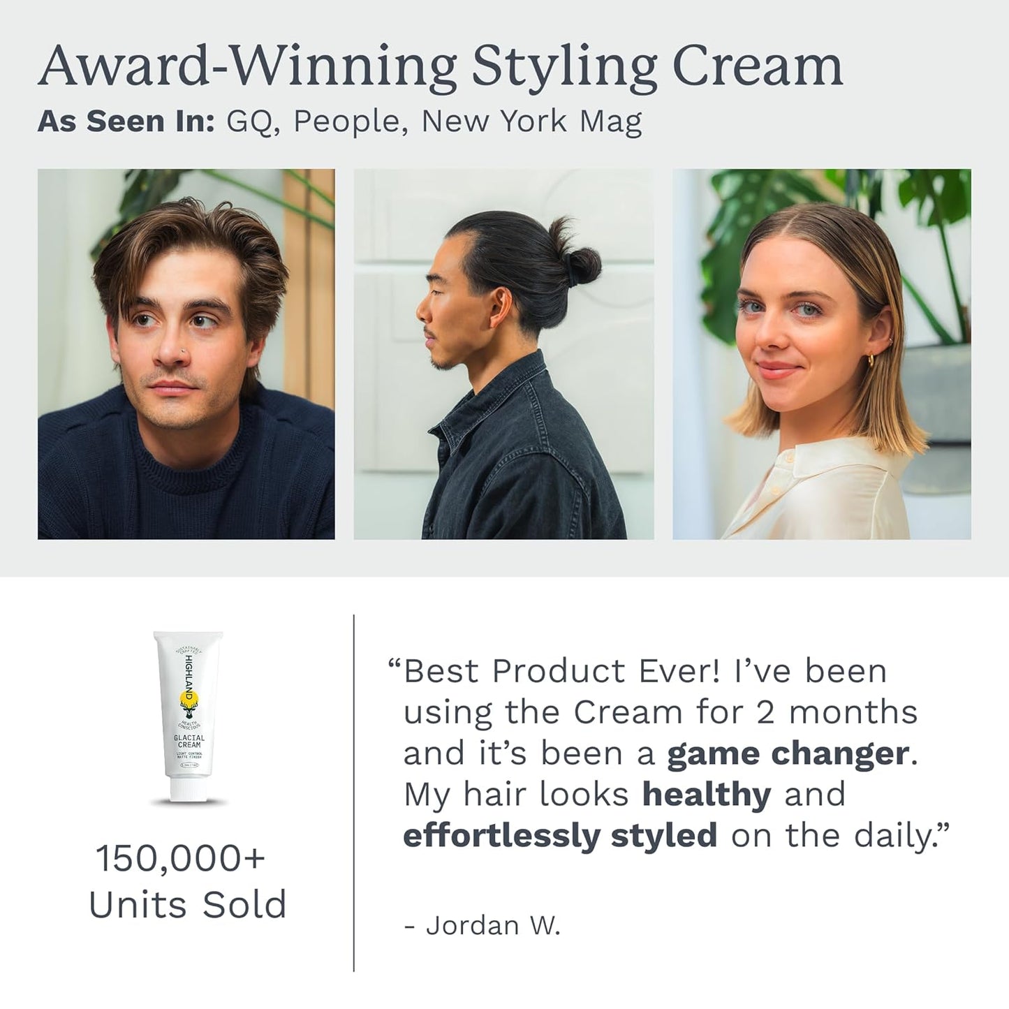 Highland Glacial Cream - Hair Styling Cream for Smooth, Hydrated Hair | Low Hold Matte Finish - 2.5 oz