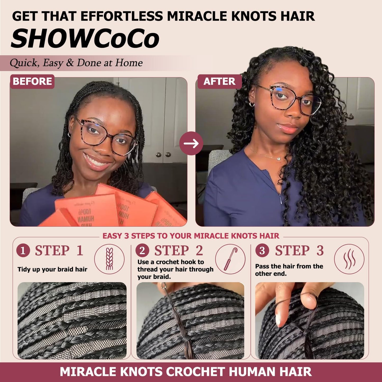 Burmese Curly Crochet Human Hair 18 Inch Miracle Knots Hair 200 Strands 250g Human Crochet Hair for Black Women Pre-separated Invisible Miracle Knots Feather Crochet Human Hair Extensions Black