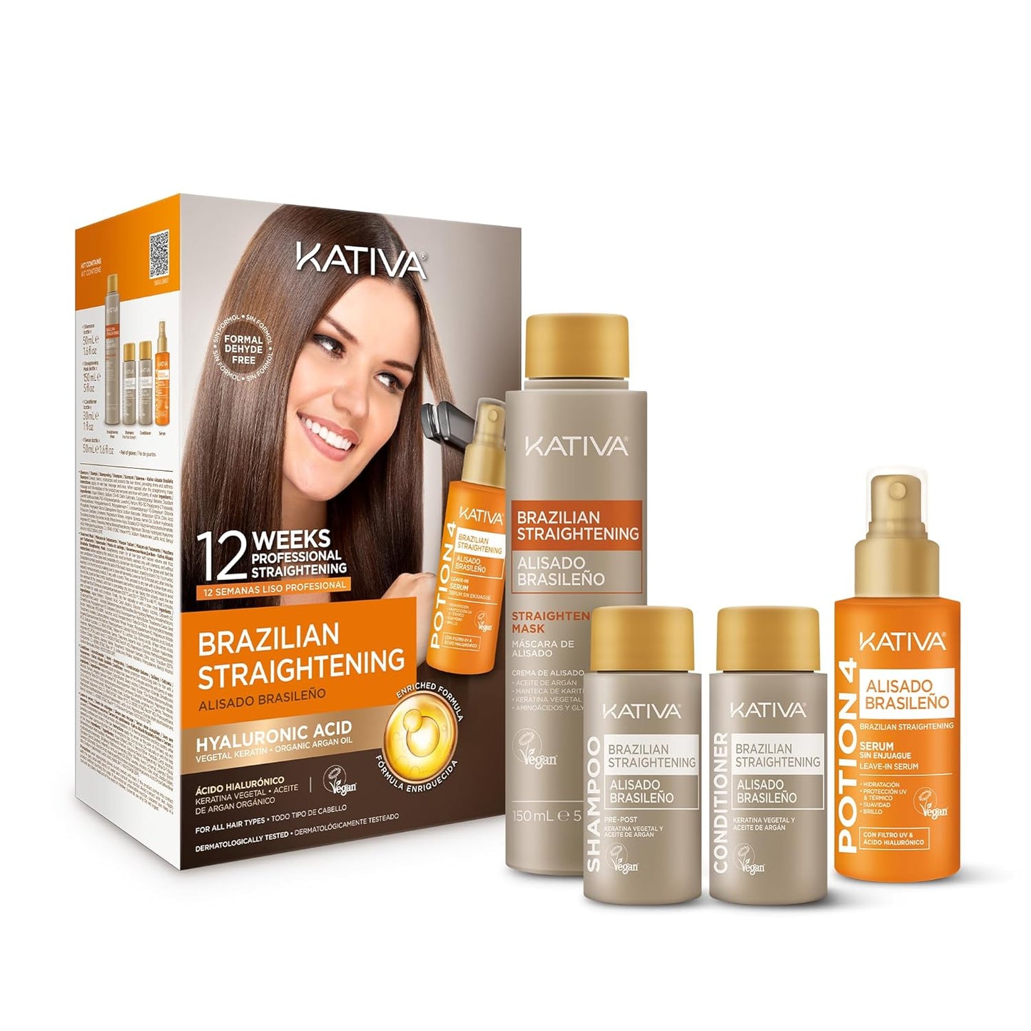 KATIVA Brazilian Keratin Straightening Kit - Smoothing Treatment with Heat Protectant Serum | Anti-Frizz, Vegan, 12 Weeks