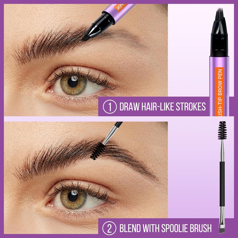 Vevivia Eyebrow Pen - 4D Micro Brush-Tip for Natural Hair-Like Strokes | Long-Lasting Waterproof Dark Brown