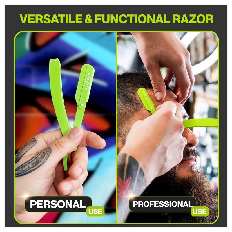 GRAVITY RAZORS Professional Straight Razor Kit – Minimal Exposure, Includes 10 Premium Blades, 0.5mm Exposed, Green