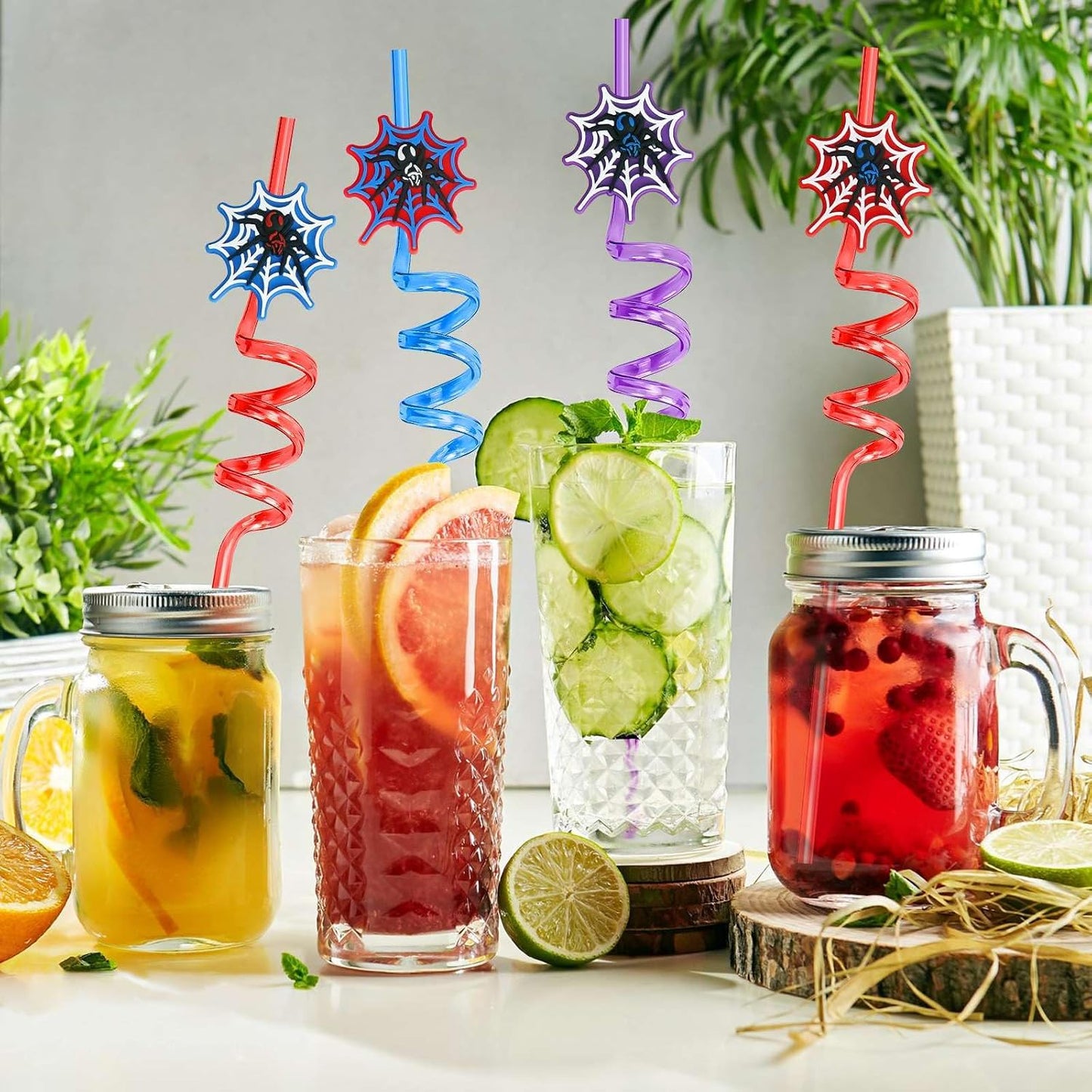 Spider Web Straws - Superhero Theme Party Favors | Plastic Silly Straws for Birthday Goodie Bags & Decorations