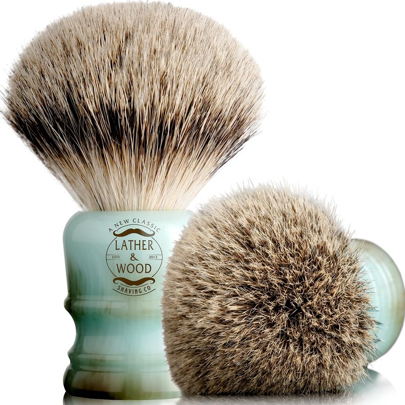 Lather & Wood Shaving Brush for Men- Premium 100% Badger Hair - High End Blue Agate Resin Handle