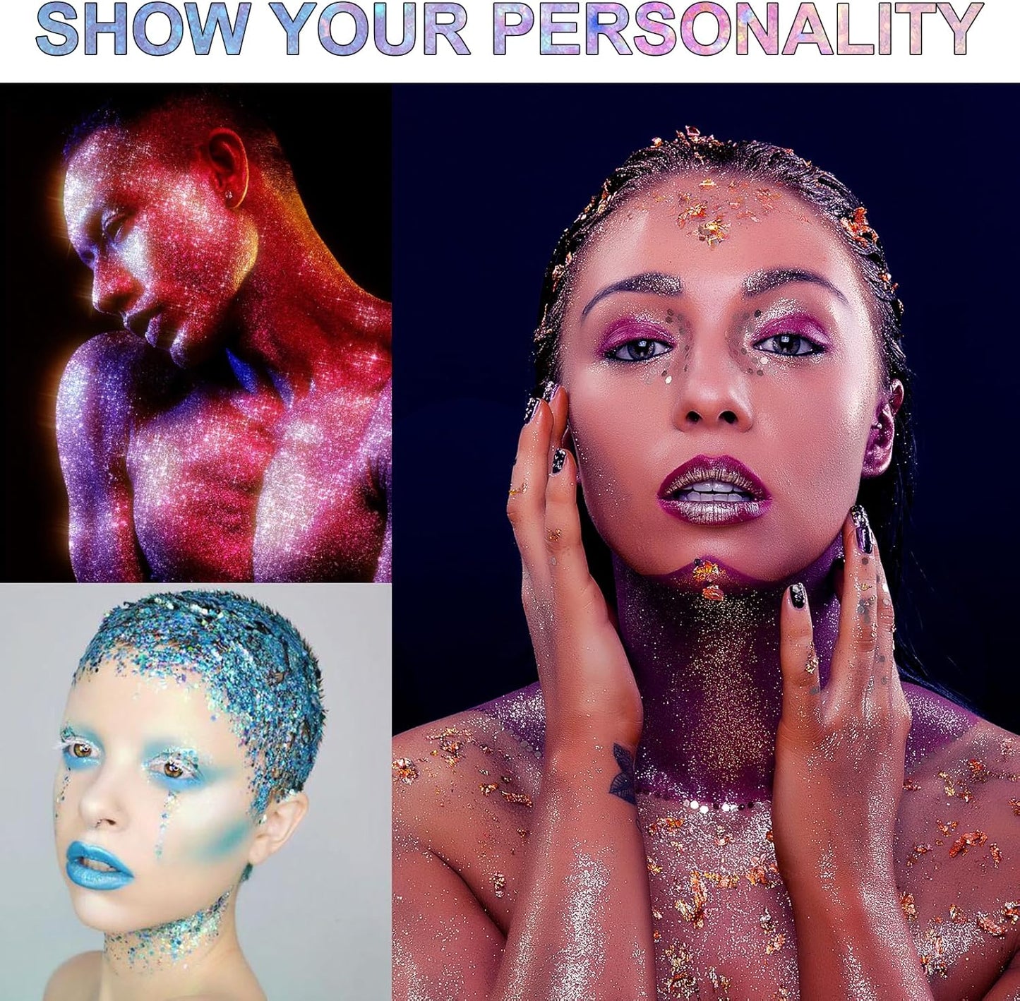 Body Glitter Gel Set - 6 Colors Shimmering Face & Hair Glitter | Festival Makeup & Rave Accessories