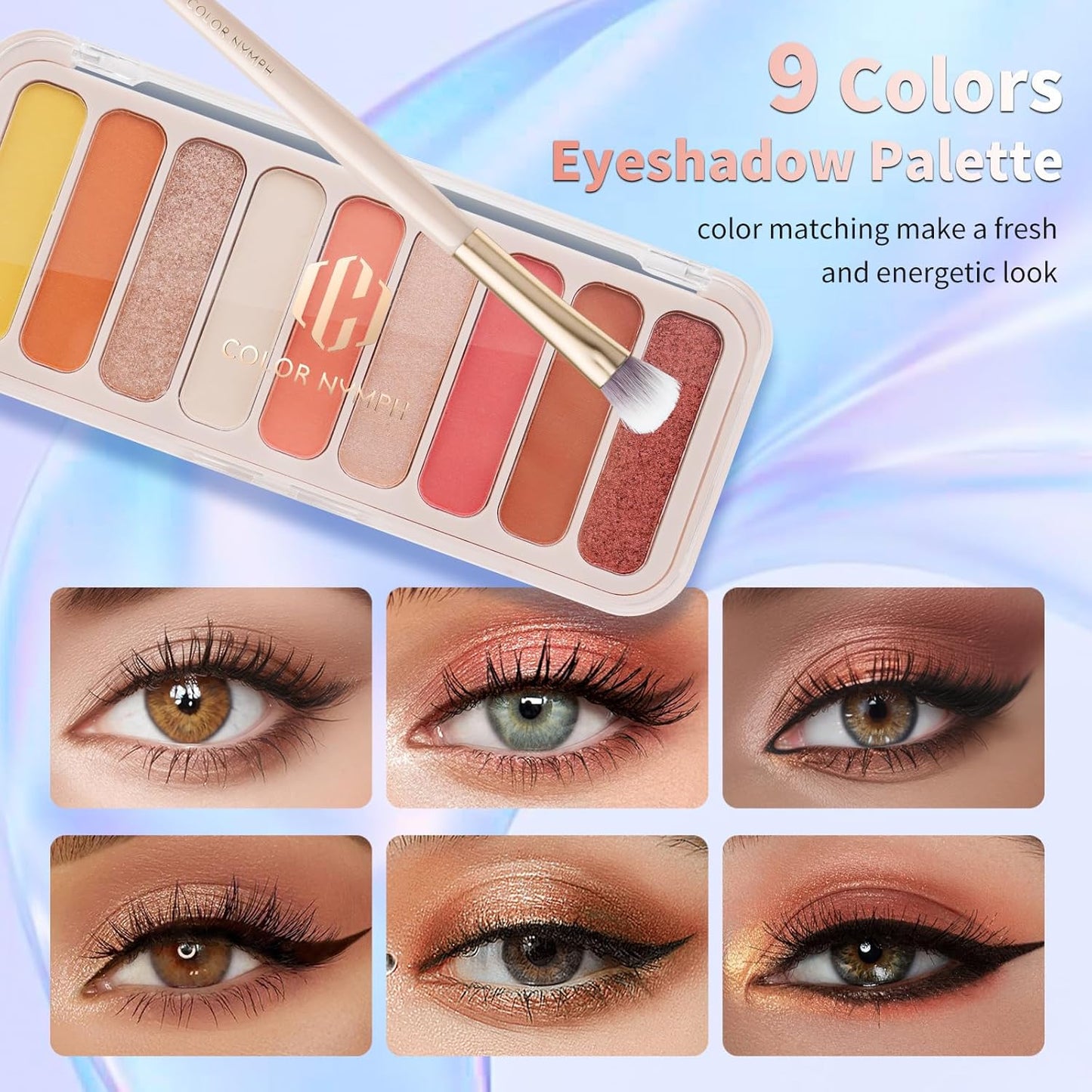 Color Nymph Makeup Kit - All-in-One Makeup Set for Beginners | 9 Colors Eyeshadow Palette, Lip Gloss, Eyeliner, Mascara - Orange Pink