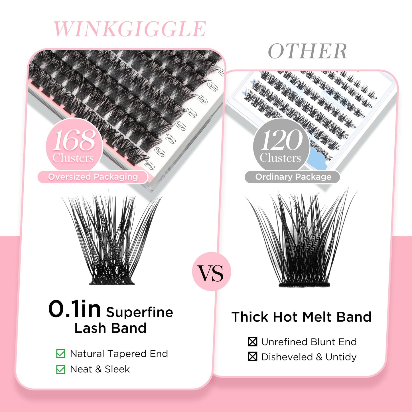 Winkgiggle Cluster Lashes Wispy Lash Clusters, 168pcs D Curl Natural Volume Lashes Clusters, DIY Individual Eyelash Extensions with Soft Ultra-thin Band, 9-16mm (56D)